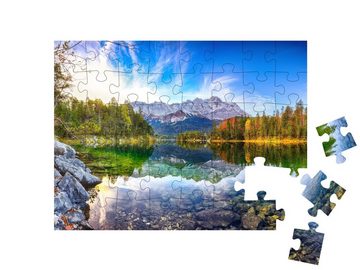puzzleYOU Puzzle Herbstlandschaft am Eibsee, Bayerische Alpen, 48 Puzzleteile, puzzleYOU-Kollektionen Seen, Eibsee, Garmisch, Bergseen, Flüsse & Seen