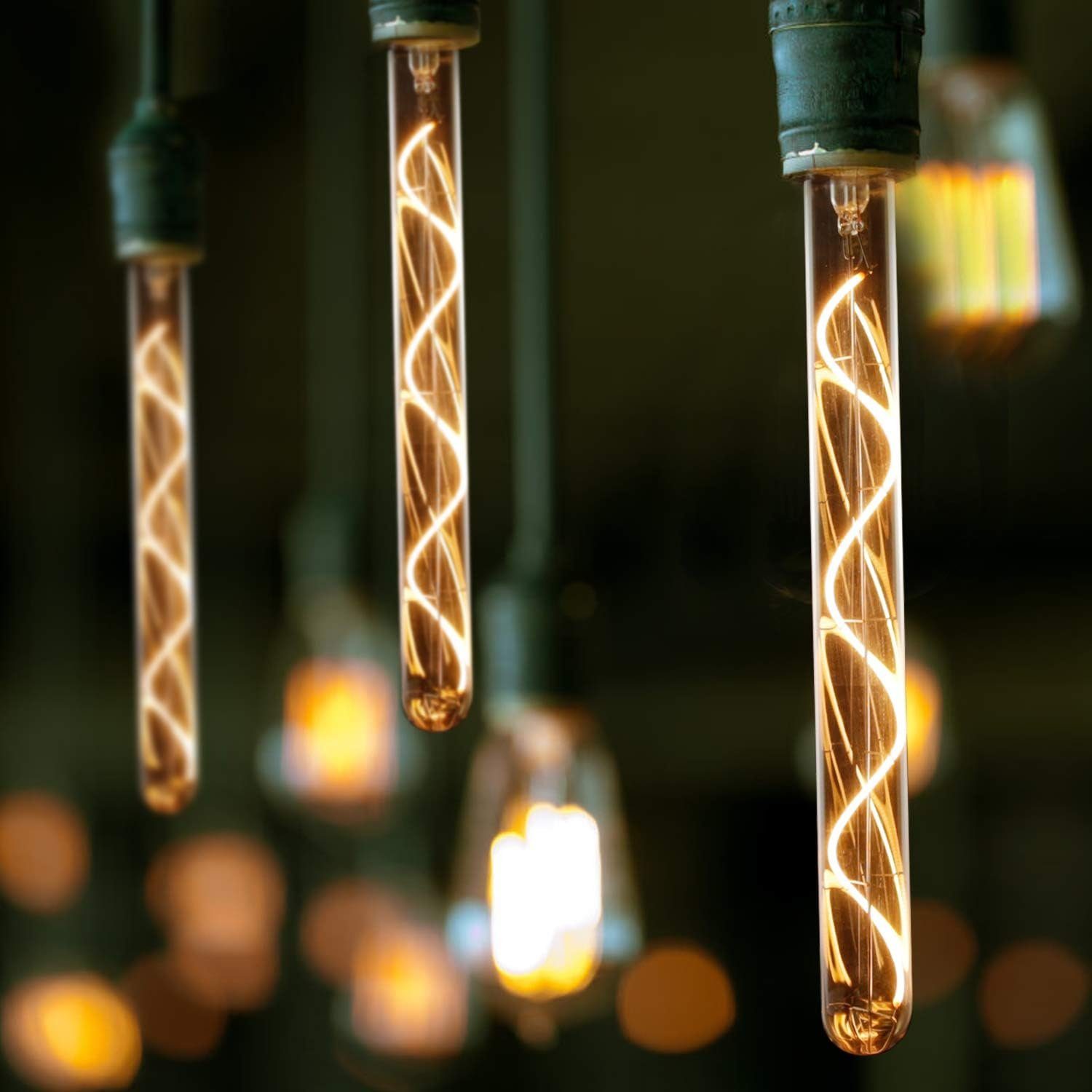 ZMH LED-Leuchtmittel E27 Vintage Röhrenform Glühbirne 185/300mm Gold für Haus Café, E27, 1 St., 2200K, Warmweiß Spirale Filament Antike Beleuchtung