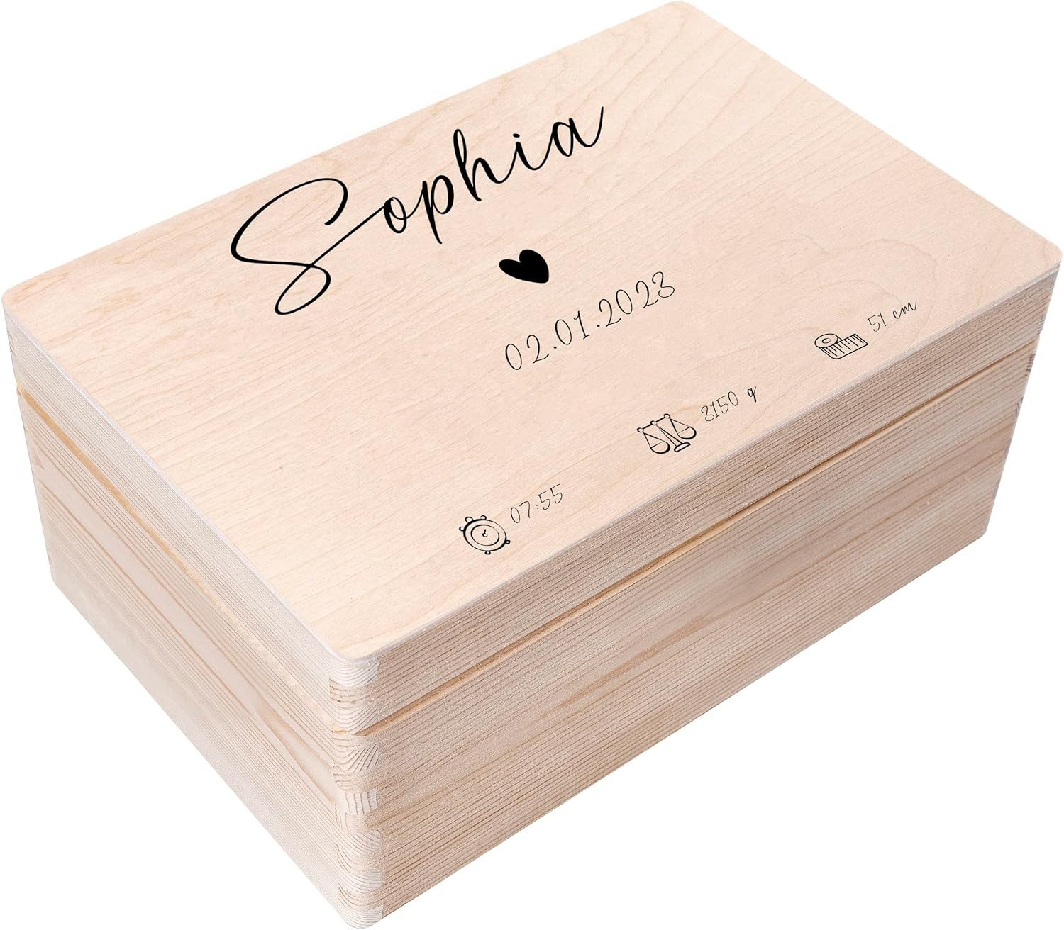 Creative Deco Holzkiste Erinnerungsbox Baby Geschenk zur Geburt, Natur 30 x 20 x 14 cm