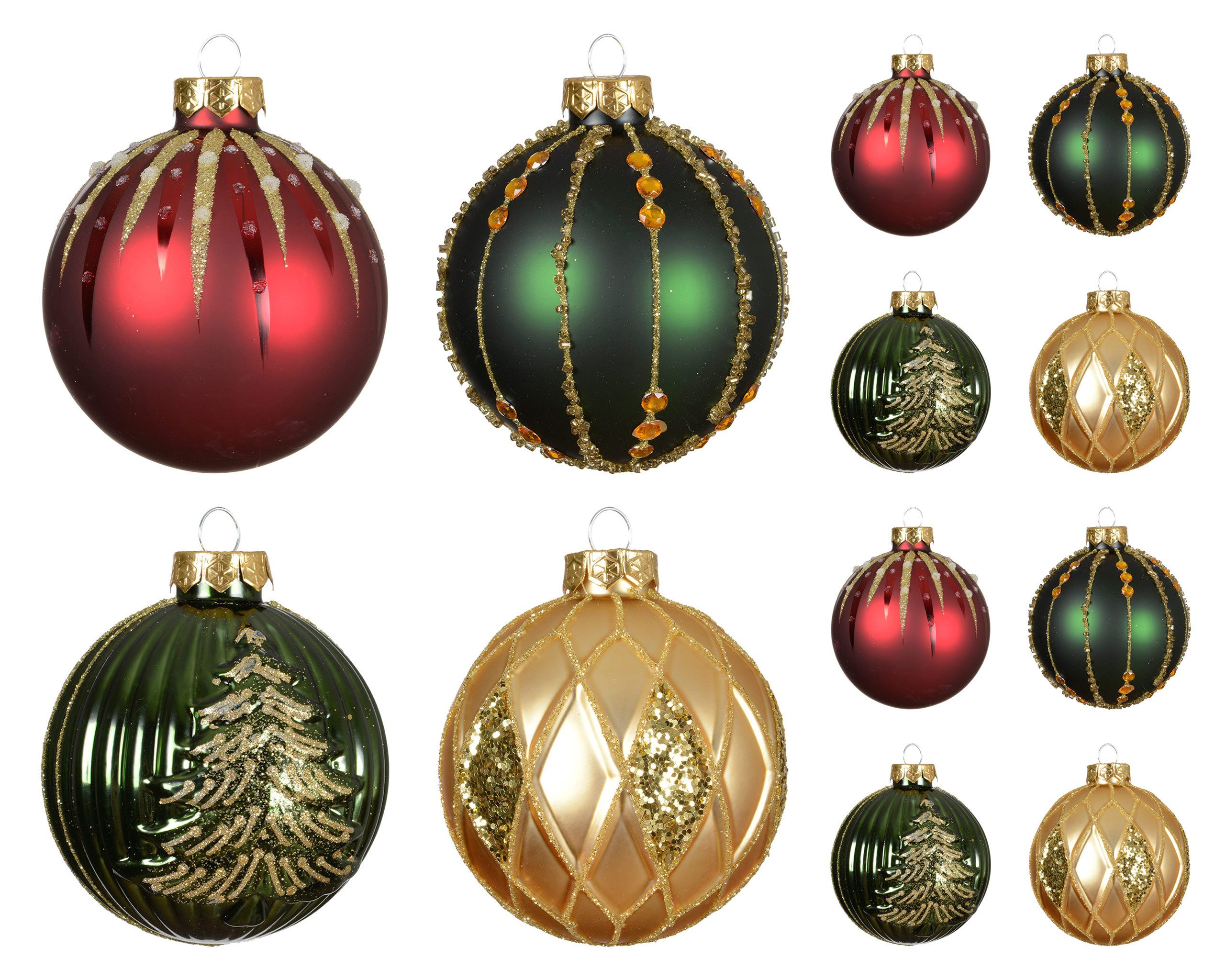 Kaemingk Weihnachtsbaumkugel, Новогодние шары Glas 8cm mit Muster Glitzer Perlen 12er Set