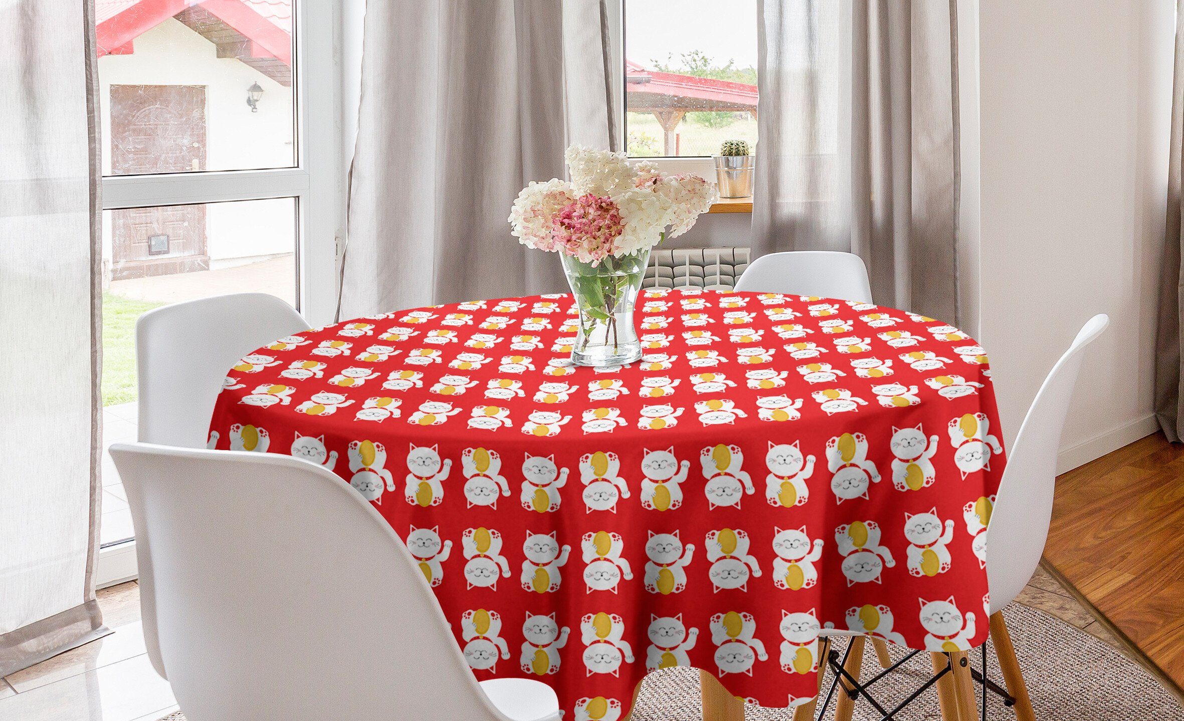 Abdeckung Luck für Tischdecke Küche Dekoration, japanische Abakuhaus Esszimmer Vermögens-Katze Katze Kreis Tischdecke