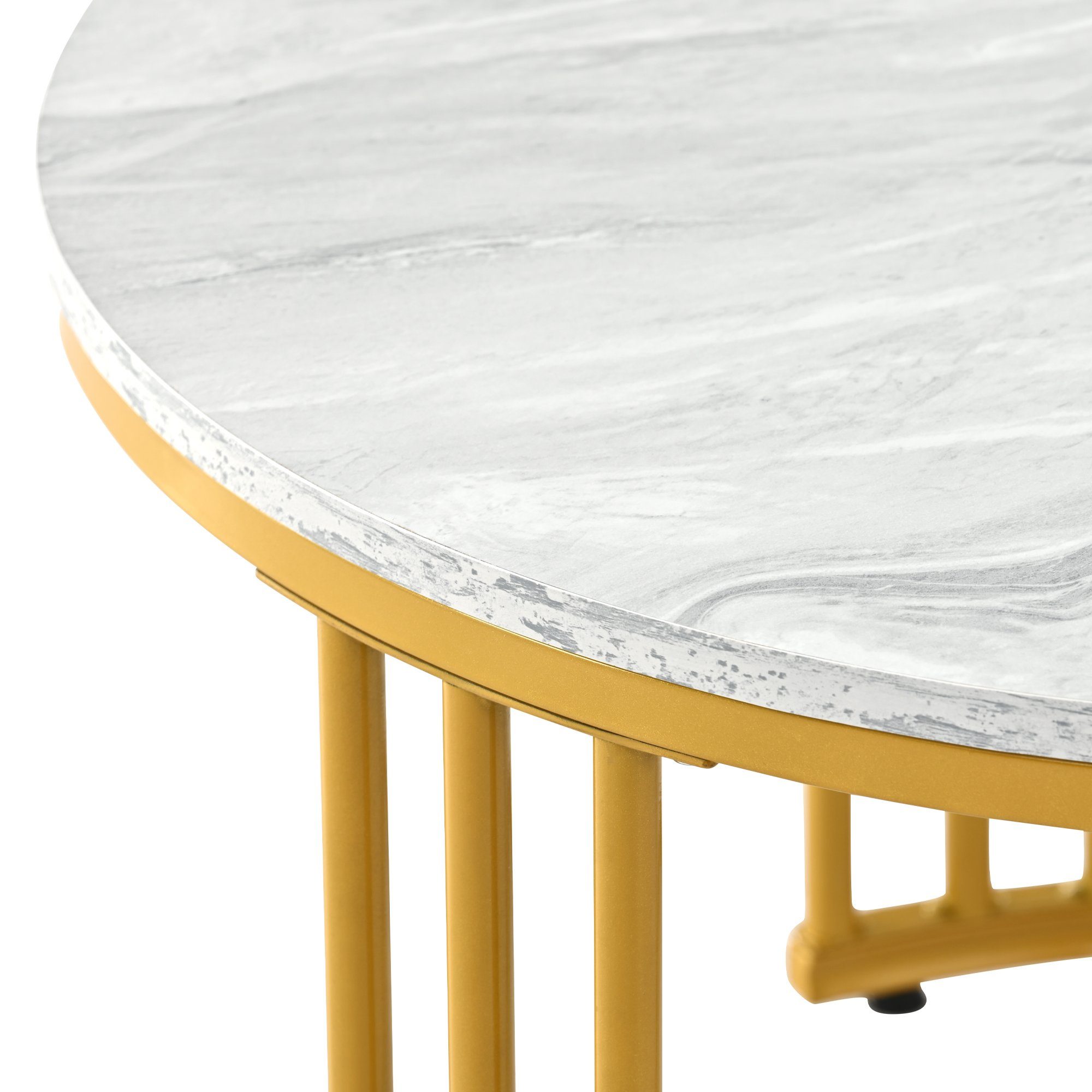 Metallgestell Satztische Set Beistelltisch, Weiß Gold Marmor Wohnzimmer, Modern Rund mit Celya Optik Tisch Couchtisch fürs Wohnzimmer 2er Rund grau Weiss