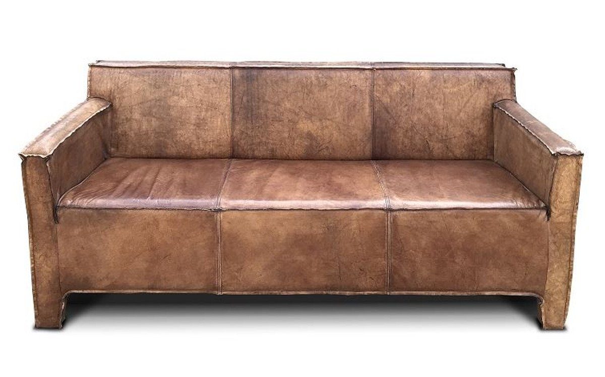 Casa Padrino Sofa Vintage Luxus Echtleder Lounge Sofa Braun 185 cm - Luxus Wohnzimmer Leder Couch Möbel Büffelleder