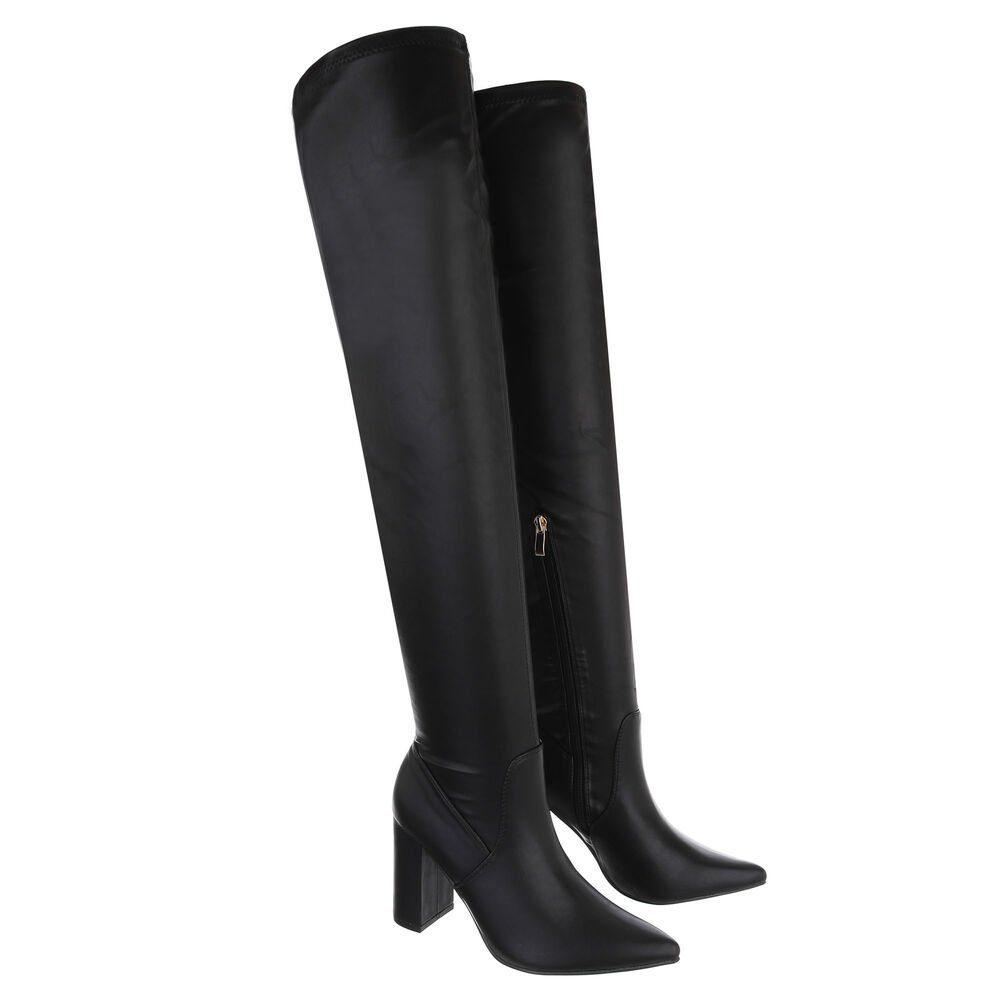 Ital-Design Damen Abendschuhe Party & Clubwear Overkneestiefel (85135626) Blockabsatz High-Heel Stiefel in Schwarz