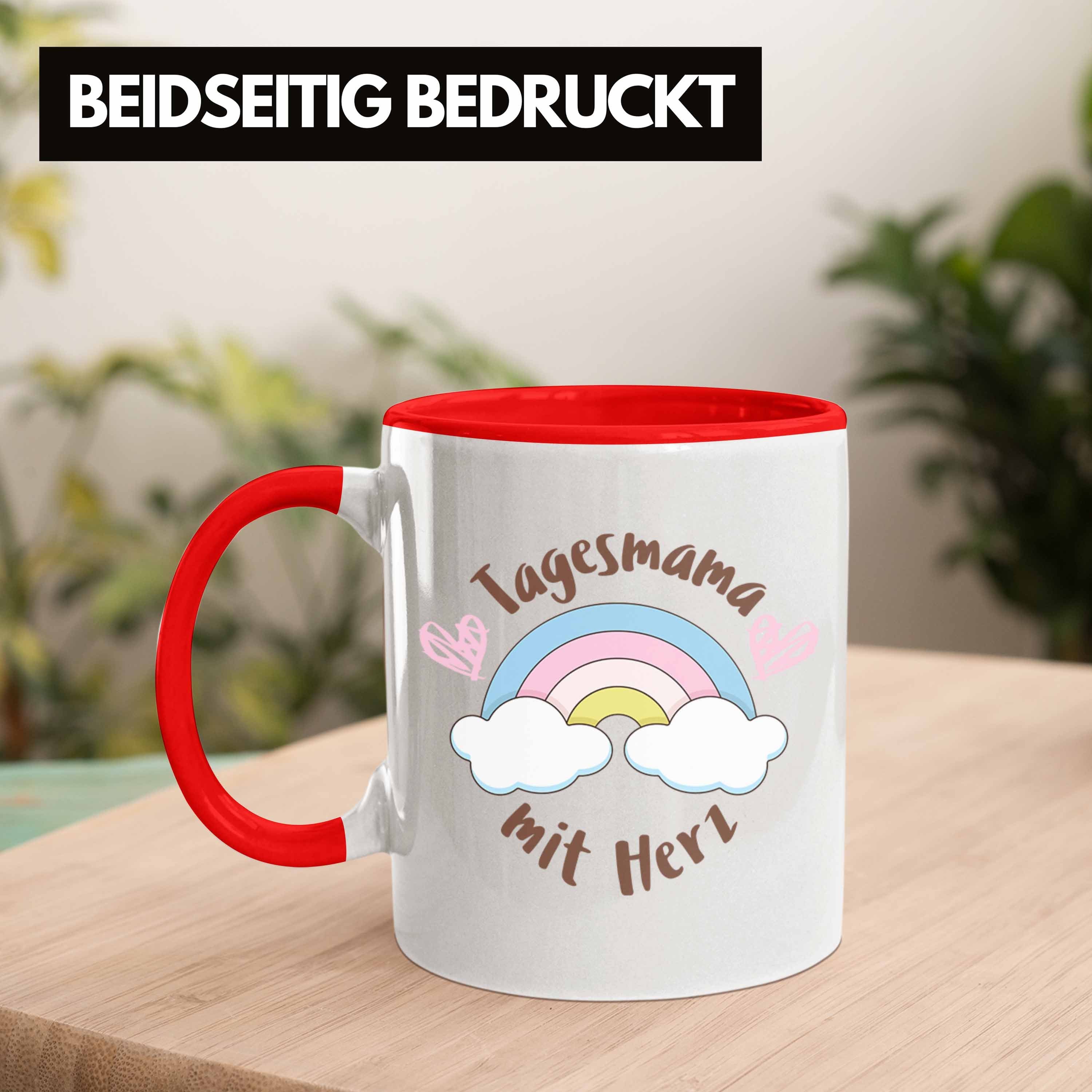 - Tagesmutter Geschenk Erzieherin Herz Rot mit Tasse Aufpasserin Tasse Trendation Geschenkidee Trendation Tagesmama