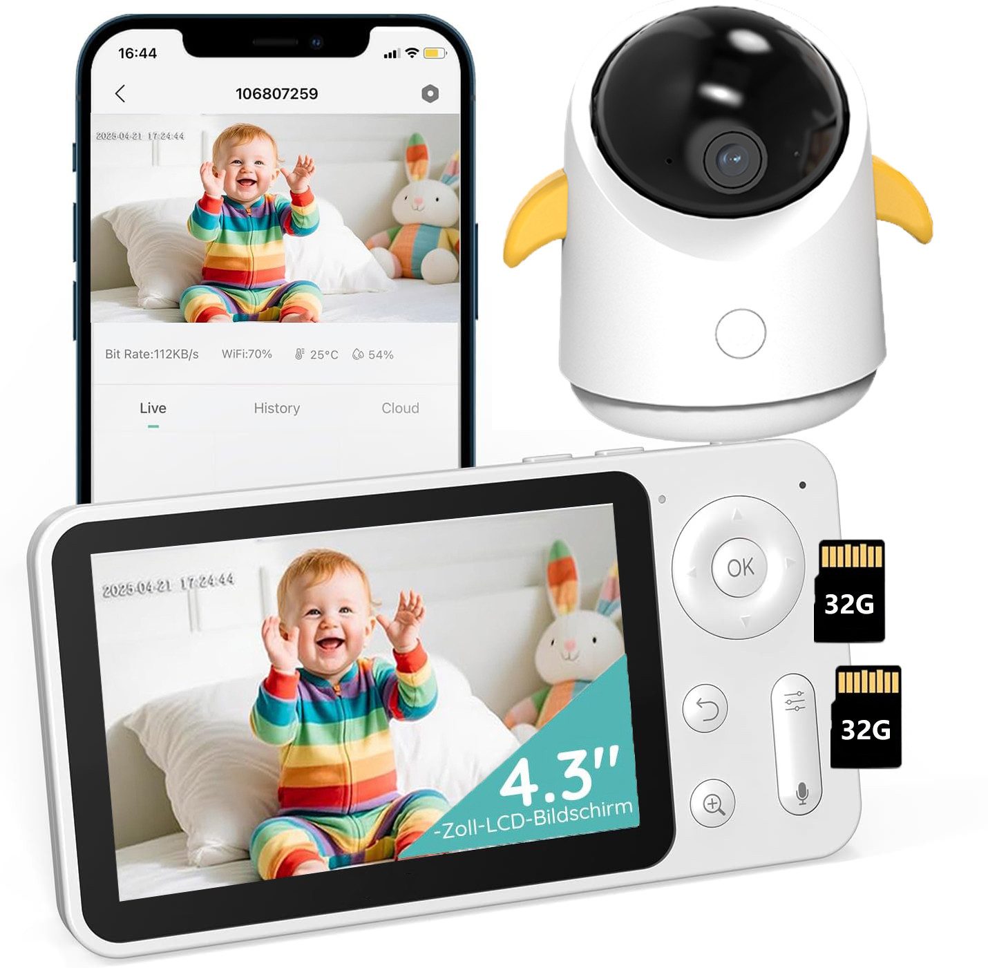Babyphone WLAN Babyphone mit Kamera 4,3 Zoll 2MP HD Video Babyfon mit App