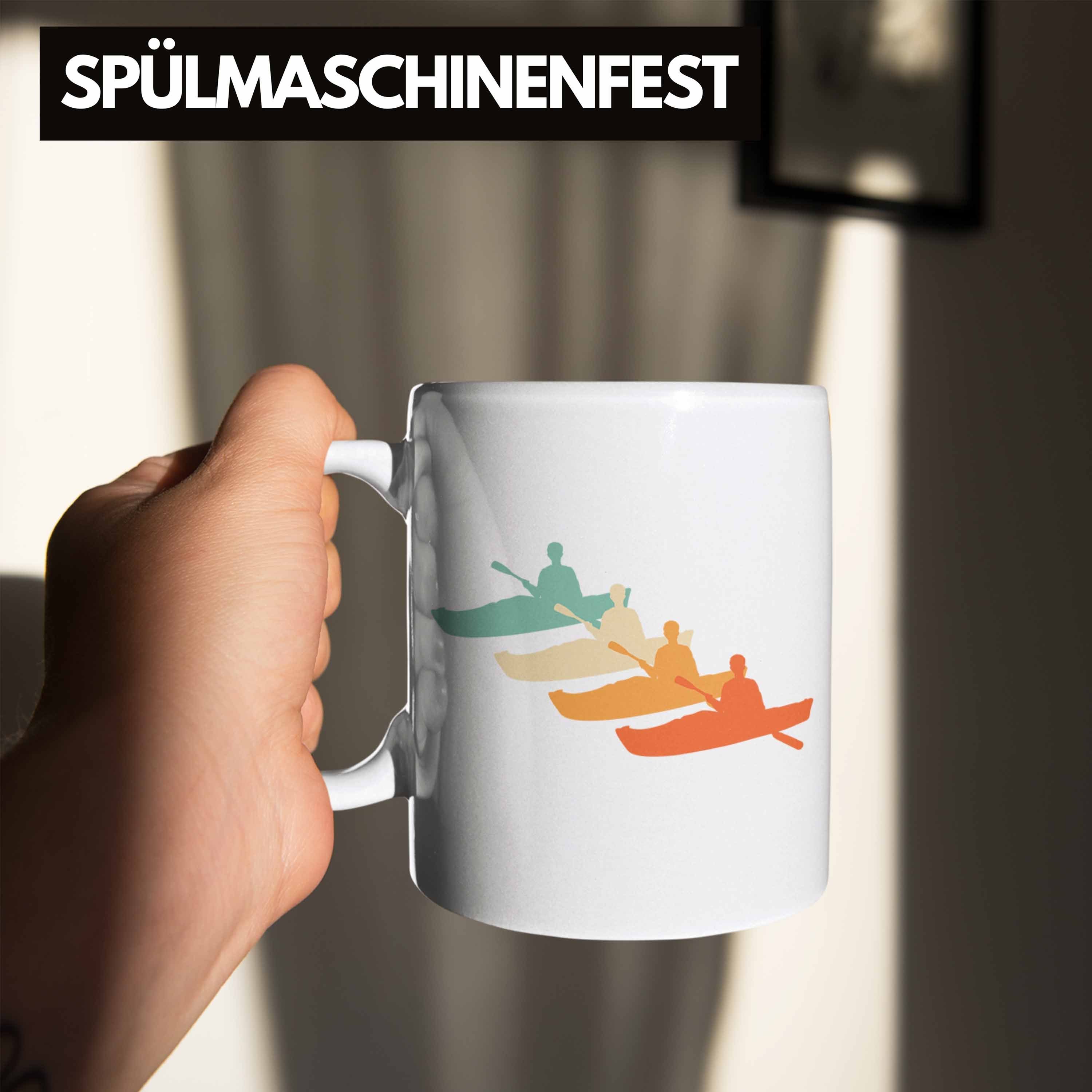 Tasse Weiss Retro Kajak Kajak-Fahrer Geschenk Trendation Geschenkidee Tasse Trendation - Überraschung Geburtstag