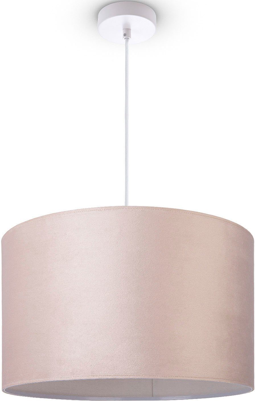 Velour beige Hugo Lampenschirm Home uni Kabel Color, Unifarben Pendelleuchte Wohnzimmer E27 Paco Deko Leuchtmittel, aus 1,5m ohne