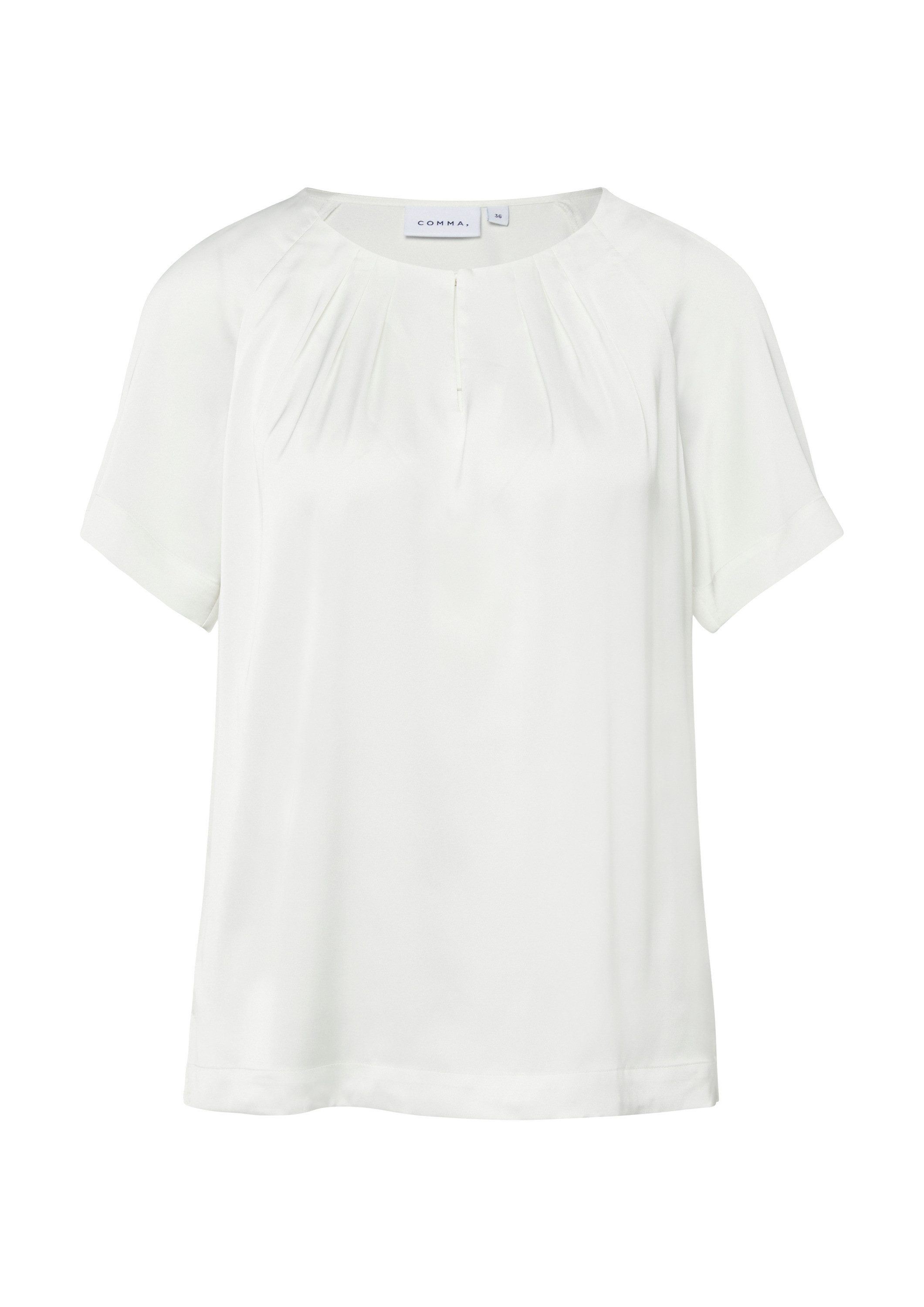 comma Kurzarmbluse Bluse Satinierte Kurzarmbluse mit Raffung am Ausschnitt günstig online kaufen