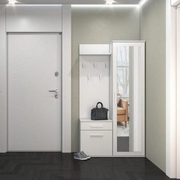 Beautysofa Kompaktgarderobe Fiora (Garderobenschrank + Paneel + Schuhschrank, Garderoben-Set, 5 Kleiderhaken) Tür mit Spiegel, Breite:100 cm