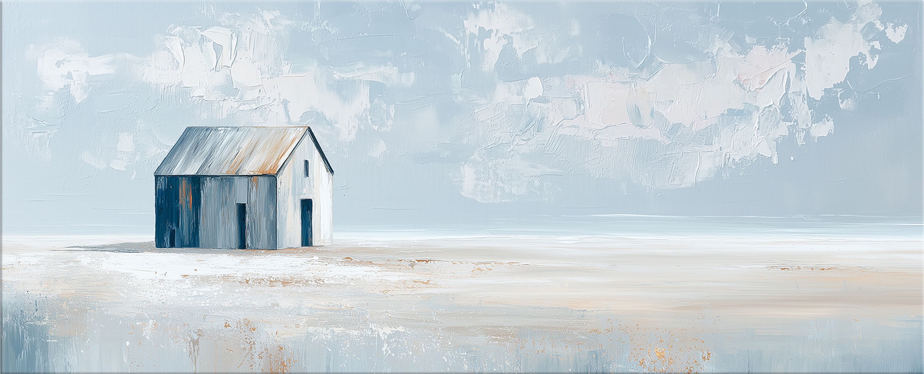artissimo Glasbild XXL Bild aus Glas 125x50 cm / Panorama Wandbild groß / Wanddeko modern, Malerei: Strandlandschaft in hellblau