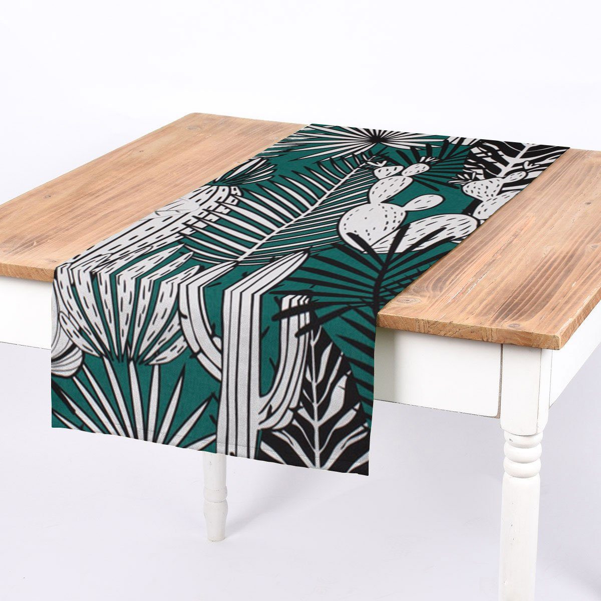 Tischläufer Tischläufer SCHÖNER Blätter grün LEBEN. SCHÖNER schwarz, LEBEN. handmade Palmen Kaktus weiß