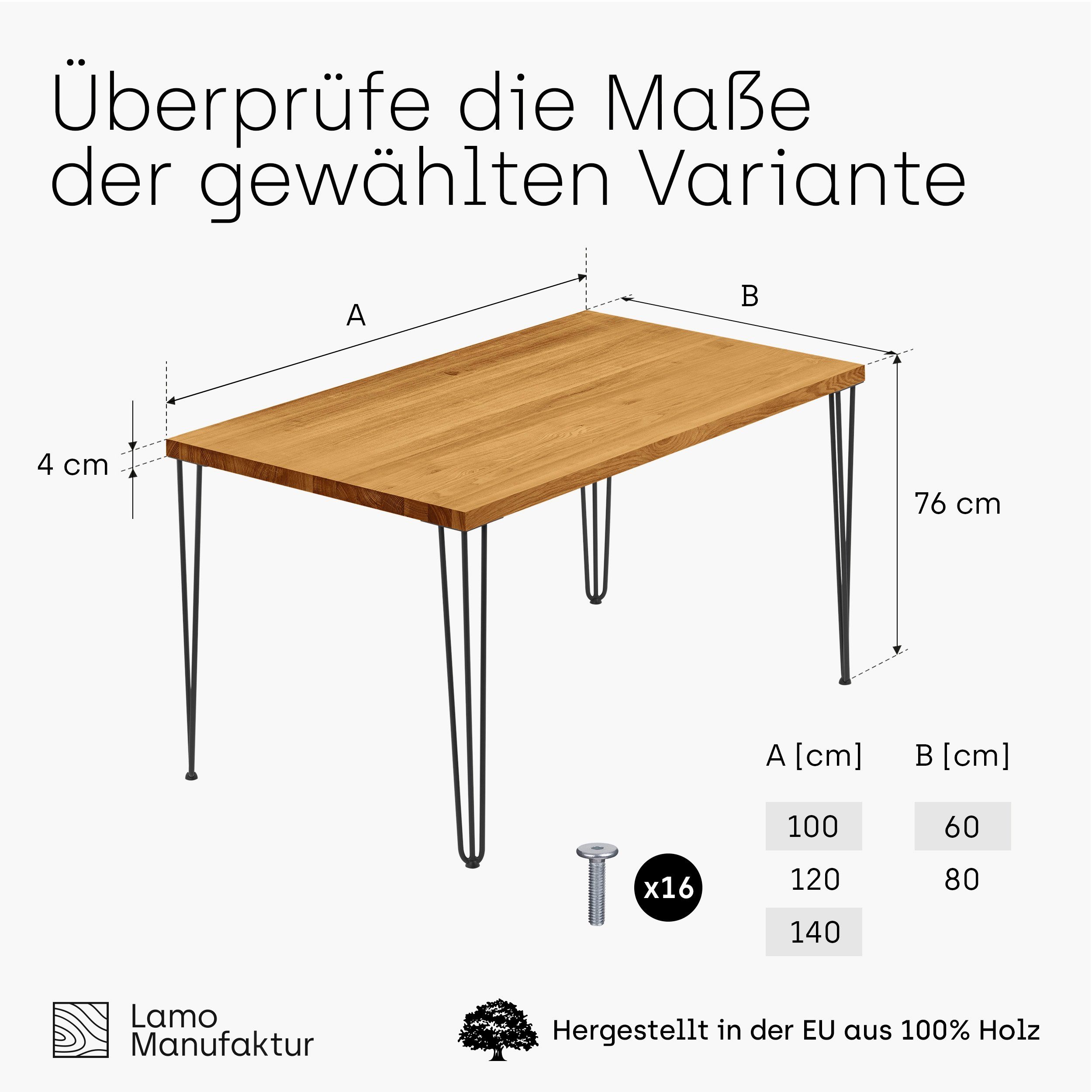 Rustikal LAMO Manufaktur Massivholz Küchentisch Schwarz Esstisch | (1 Tischplatte inkl. gerade Tisch), Metallgestell Kante Creative