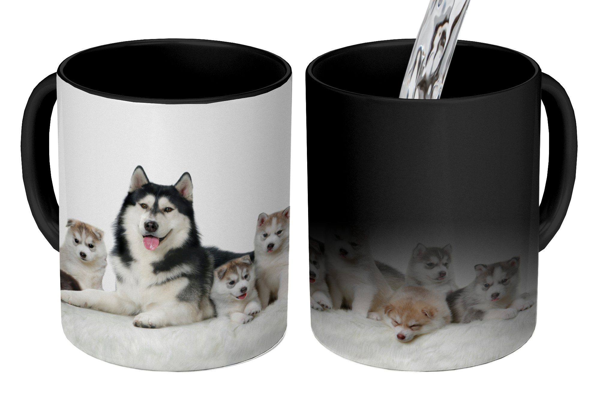 Tasse mit Farbwechsel, Geschenk Keramik, Welpen, Teetasse, Kaffeetassen, MuchoWow Mutter Zaubertasse,