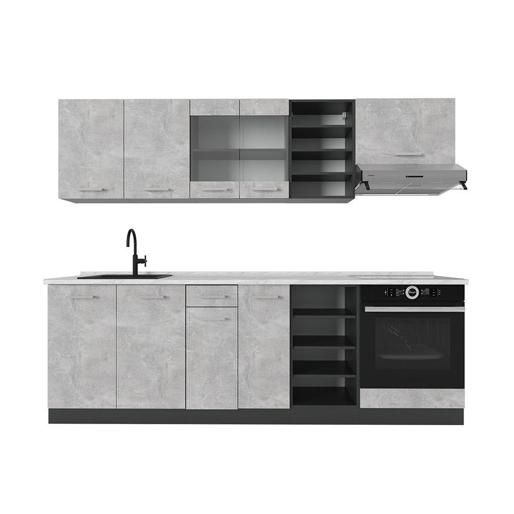 Vicco Küchenzeile R-Line, Beton/Anthrazit, 240 cm, AP Marmor