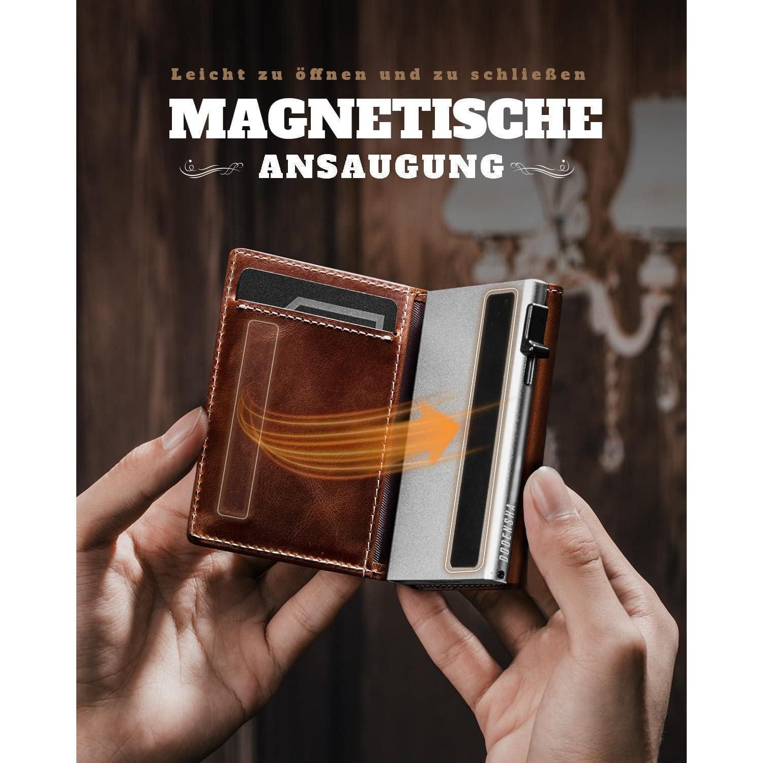 LuxusKollektion Geldbörse Slim Wallet Herren mit Münzfach RFID Schutz BraunSilber – Bild 2 von 5