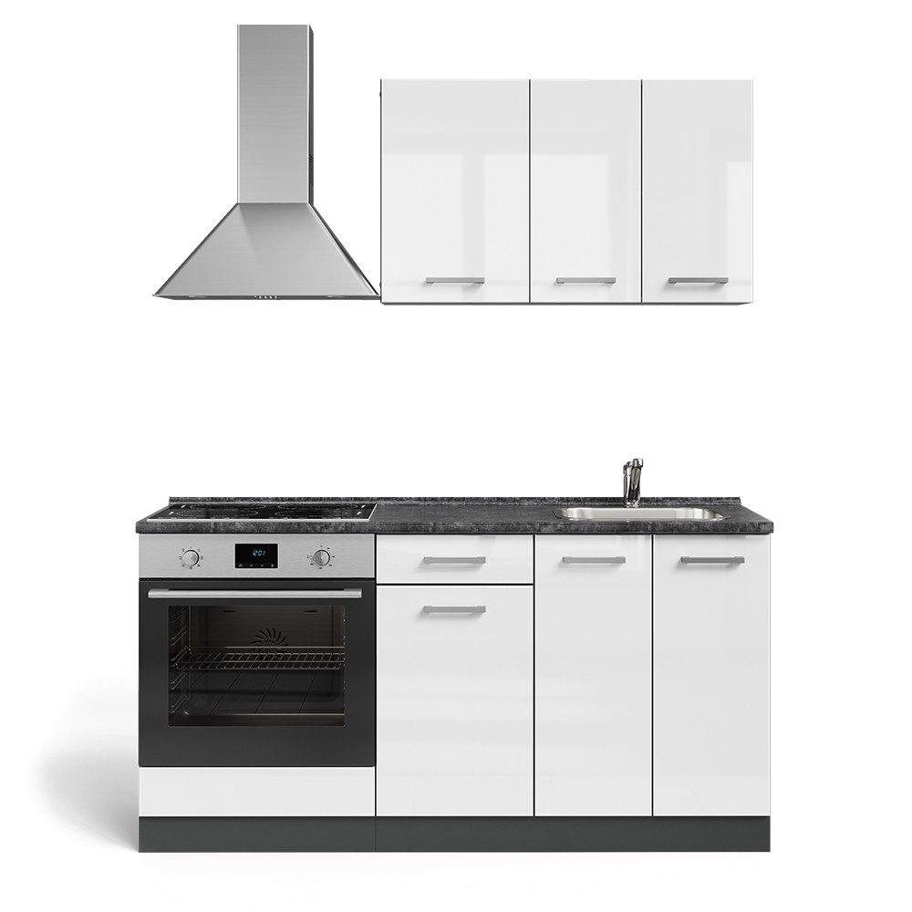 Vicco Küchenzeile R-Line, Weiß Hochglanz/Anthrazit, 160 günstig online kaufen