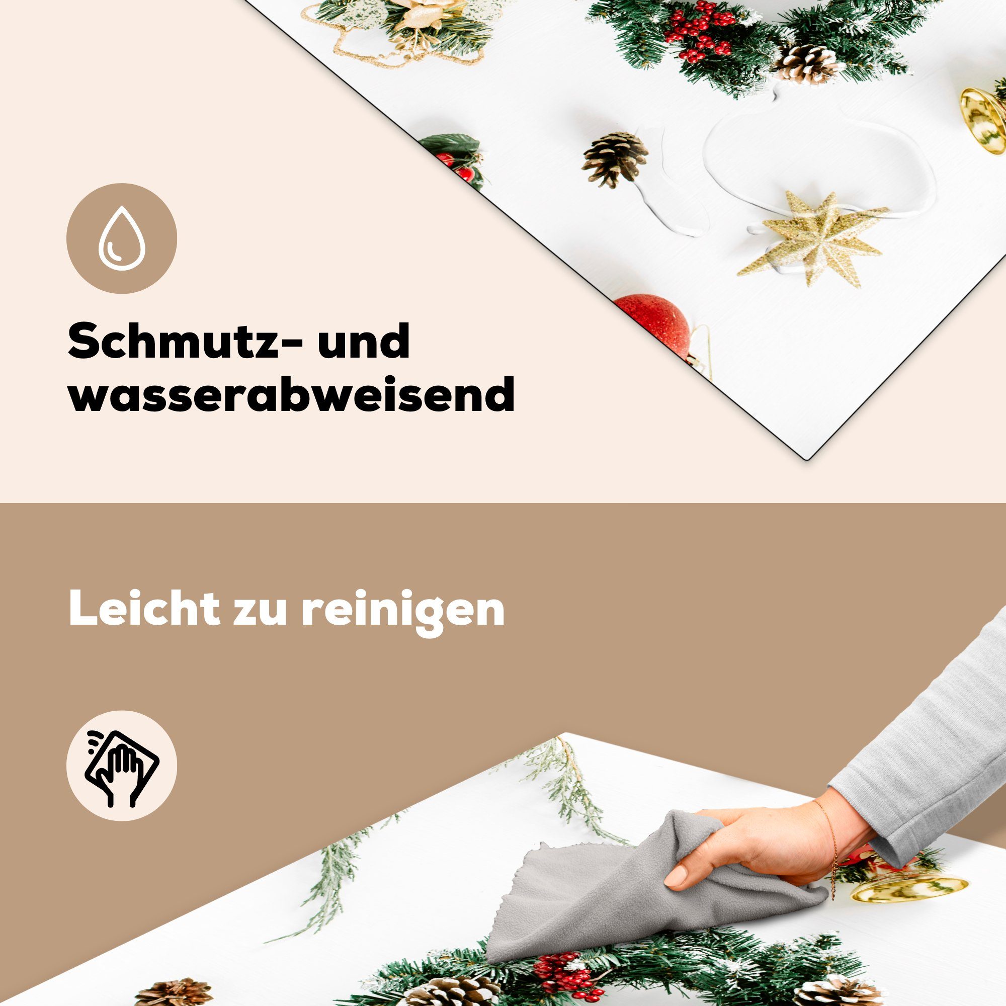 Herdblende-/Abdeckplatte - Weihnachten für Arbeitsplatte MuchoWow Kranz, - küche cm, tlg), Vinyl, Winter (1 Ceranfeldabdeckung, 78x78