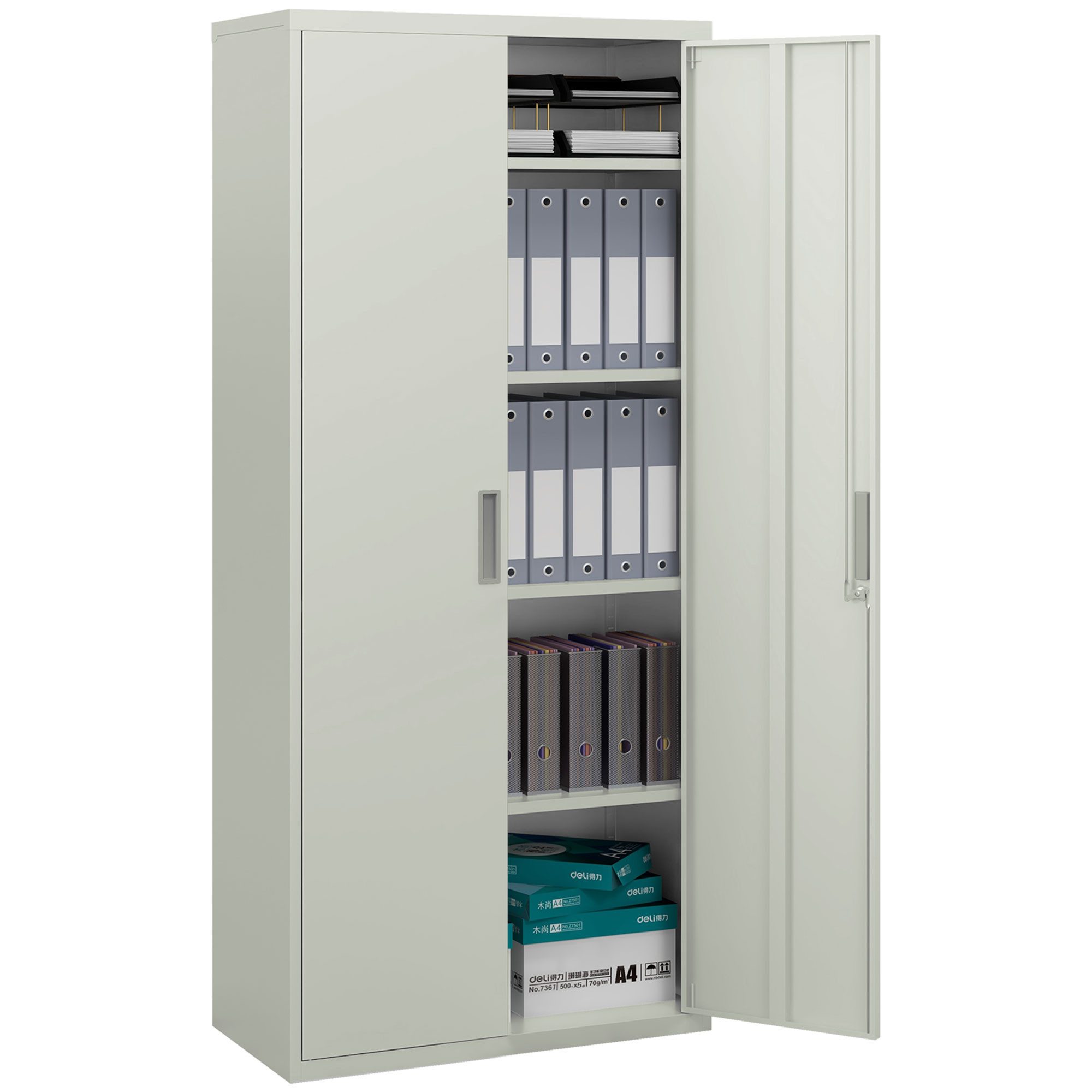 HOMCOM Rollcontainer Mehrzweckschrank mit verstellbarer Ablage, 2 Türen, (Aufbewahrungsschrank aus Stahl, 1 St., 4 verstellbaren Regalen), für Arbeitszimmer, Wohnzimmer, Weiß