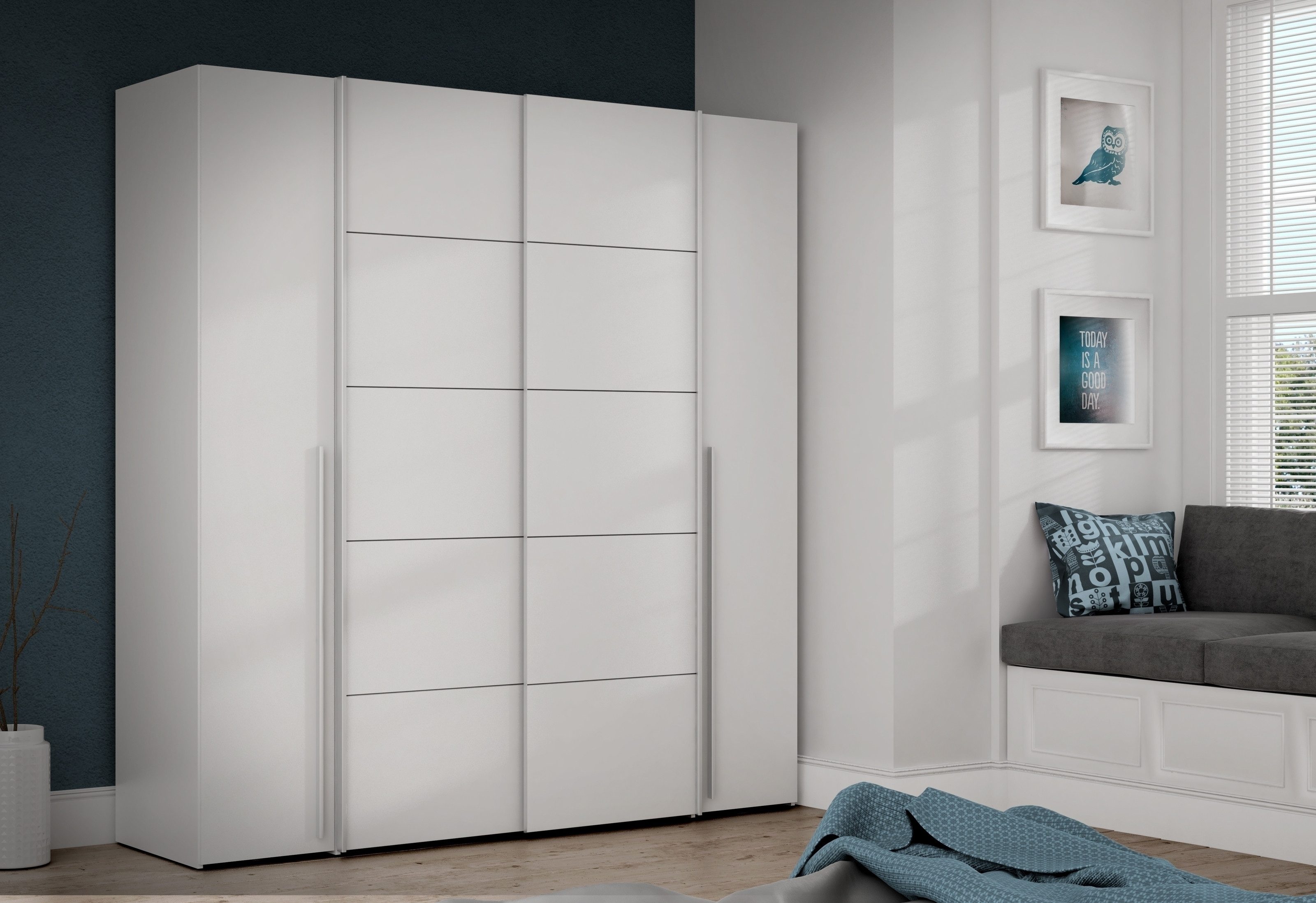 freiraum Dreh-/Schwebetürenschrank Narago mit Inneneinteilung, in weiß - 200,1x210x61,2cm (BxHxT)