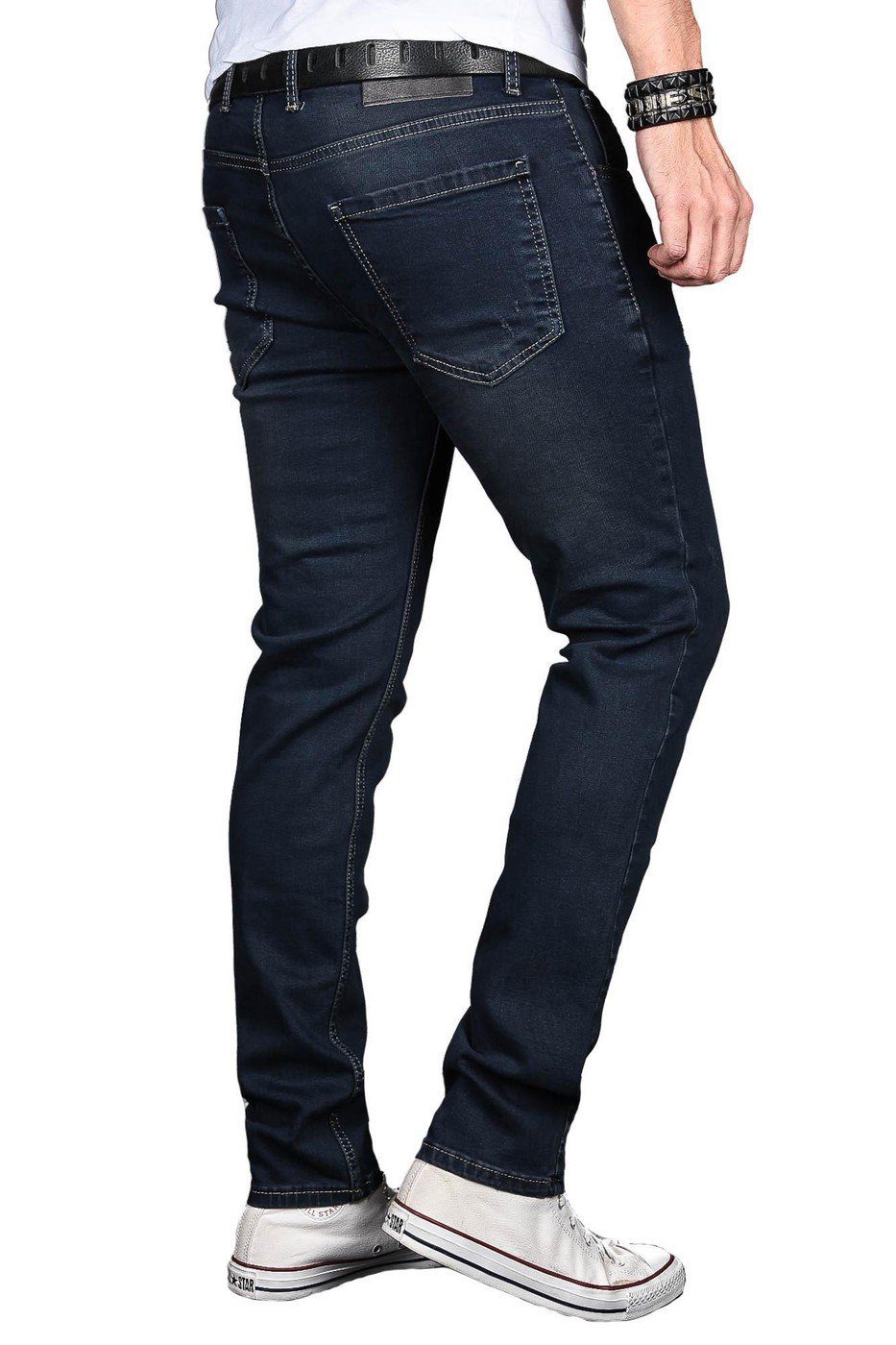 Stretch Salvarini Alessandro mit ASLuca indigo Straight-Jeans Elasthan