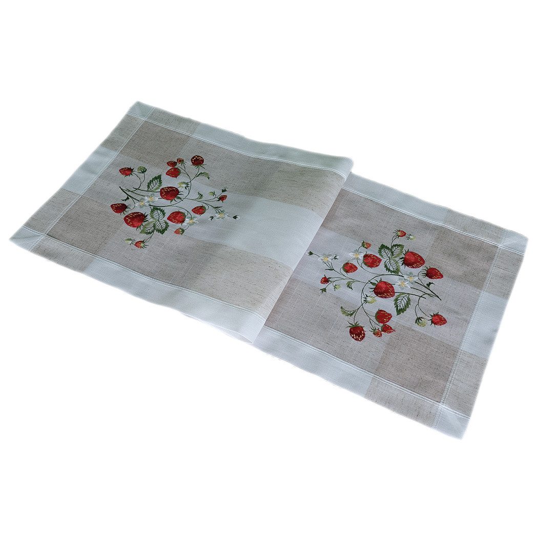texpot Tischdecke Tischläufer Stickerei Erdbeeren auf Leinenoptik (1-tlg)