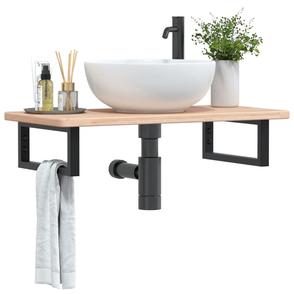 vidaXL Badezimmerspiegelschrank Waschtischplatte mit Halterung Stahl und Massivholz Eiche (1-St)
