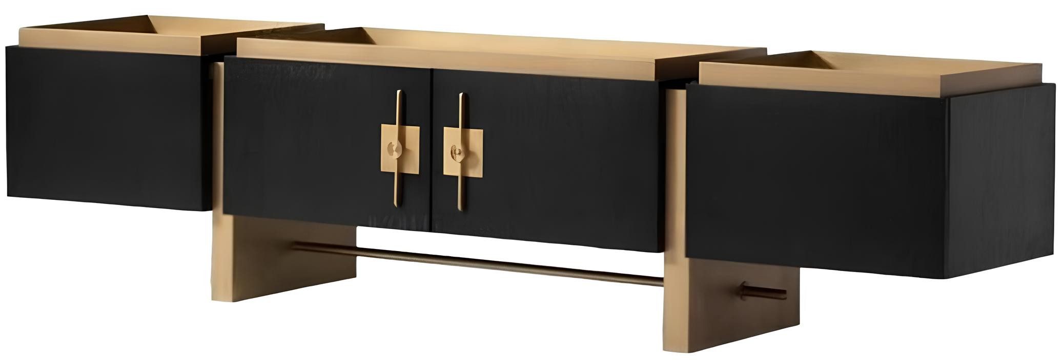 Xlmoebel Lowboard Schwarzer TV-Ständer mit goldenen Akzenten und Holzdetails (Lowboard, 1 St., RTV), Hergestellt in Europa