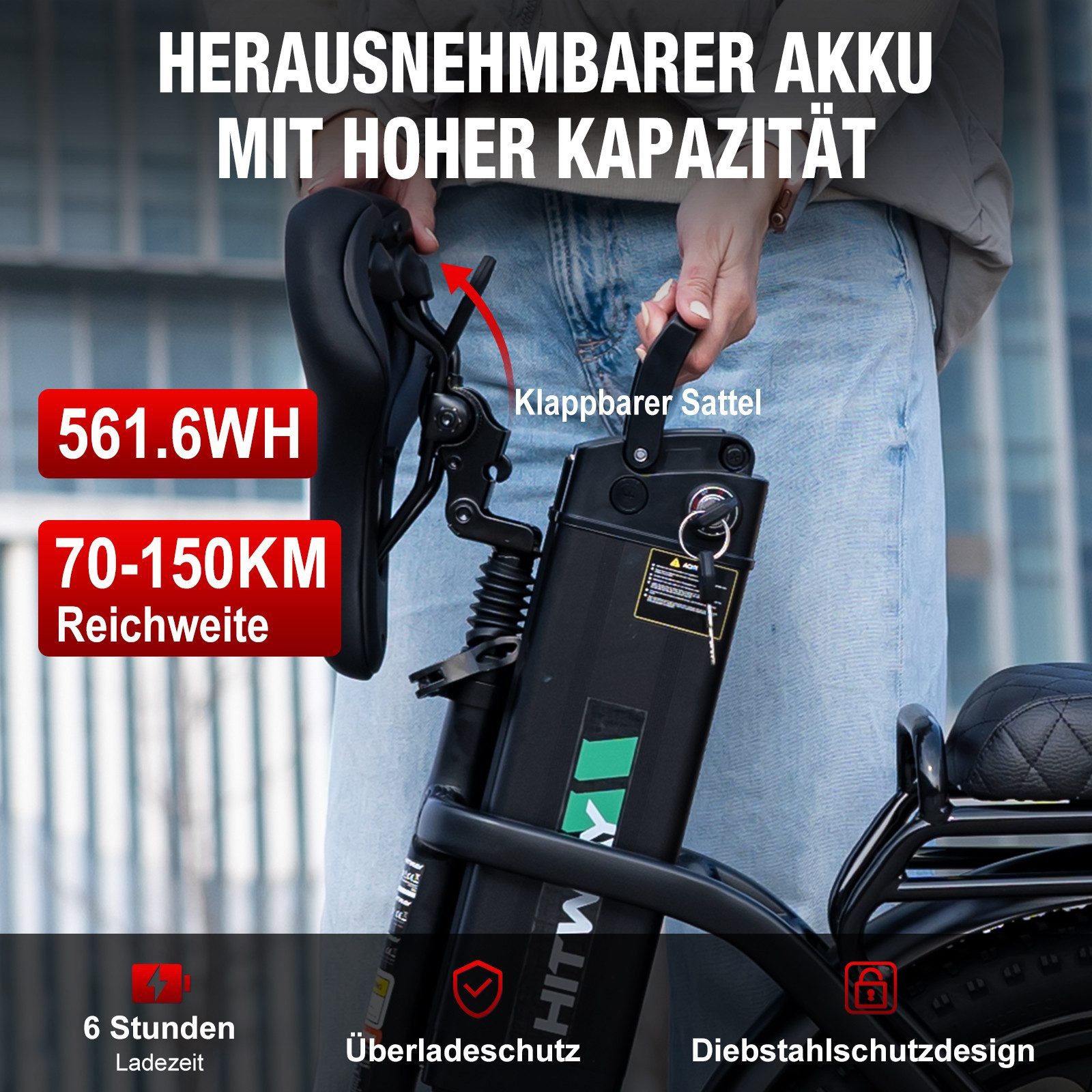 HITWAY E-Bike Faltrad 20*3,0 zoll Elektrofahrrad Pedelec mit 36V15,6Ah Akku, 7 Gang shimano shimano Schaltwerk, Kettenschaltung, Heckmotor, 561,6 Wh, Klappfahrrad E Mountainbike für Damen u. Herren
