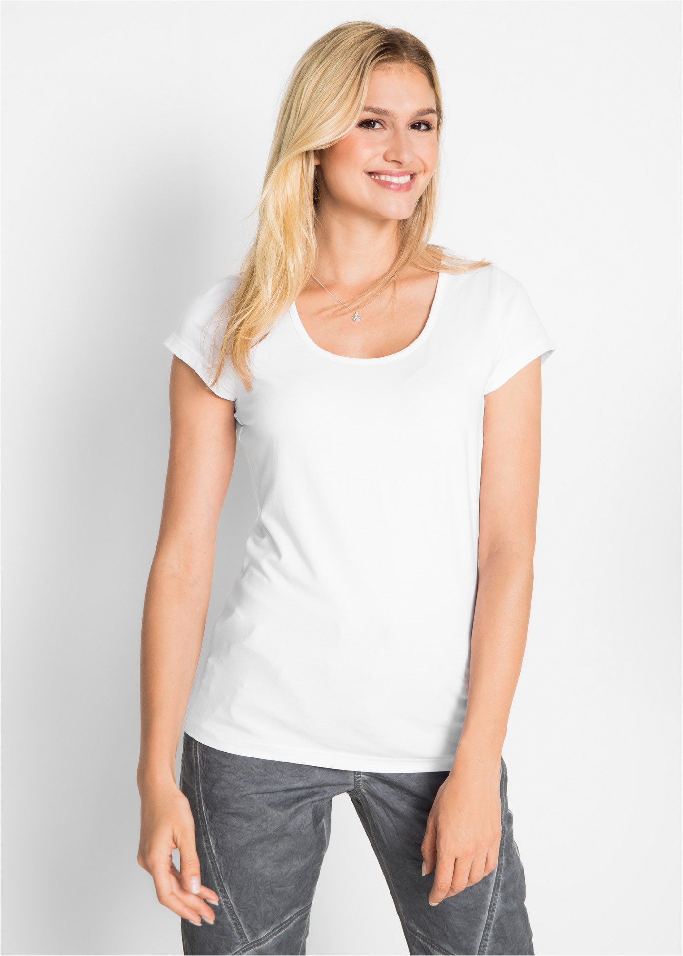 bonprix T-Shirt figurbetonte slim fit Passform, Kurzarm, aus Baumwolle und Elasthan