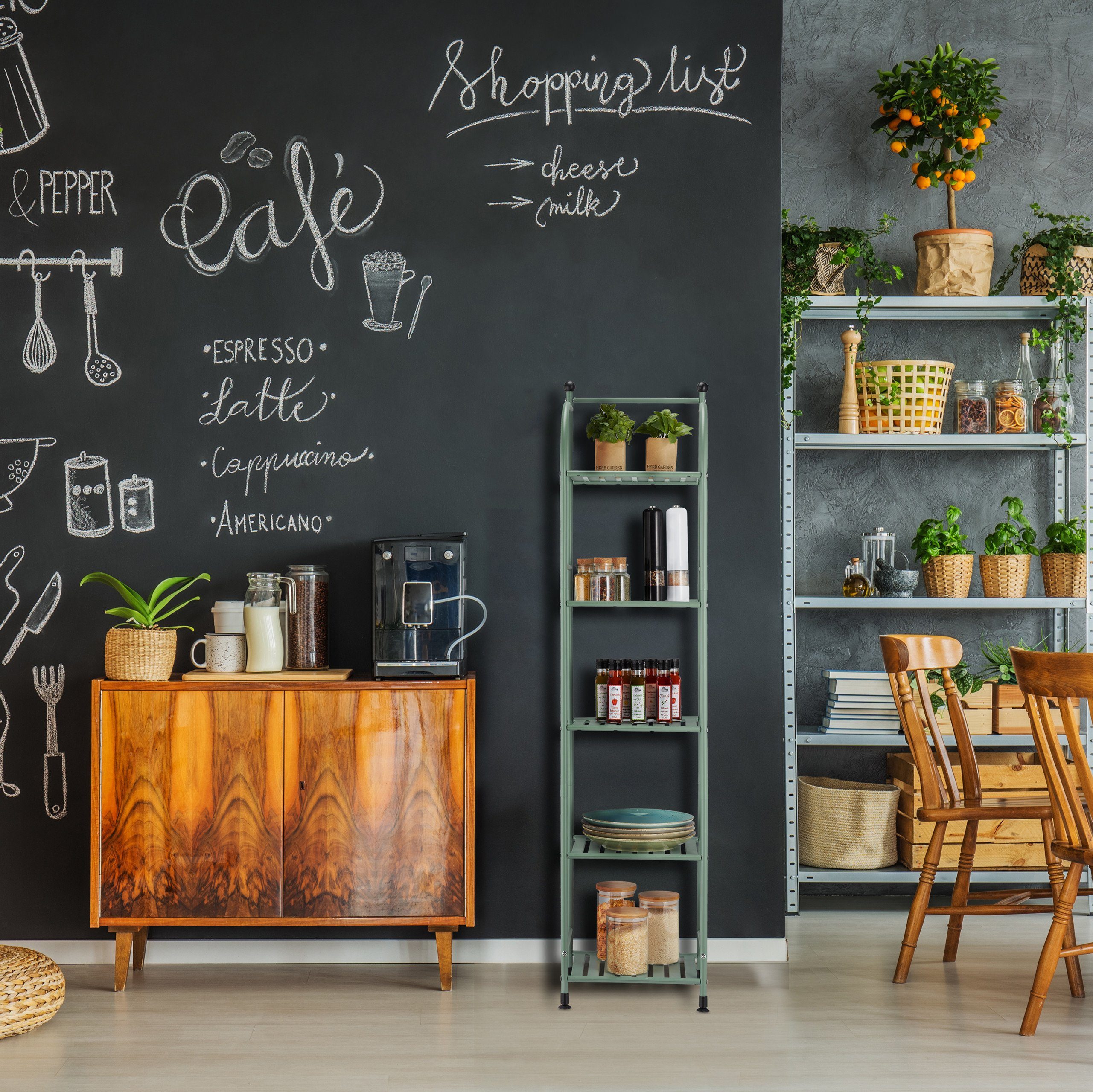 relaxdays Standregal Schmales Standregal mit 5 Ablagen, grün günstig online kaufen