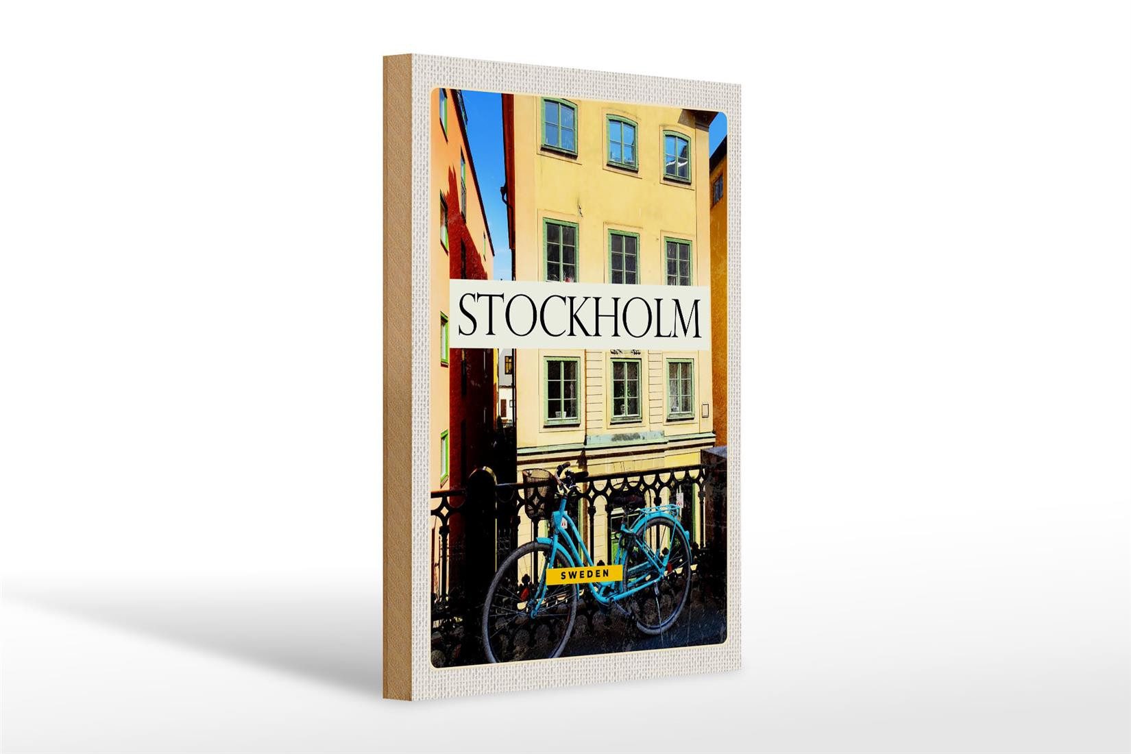 Holzbild Reise 20x30cm Stockholm Schweden Gebäude Reise