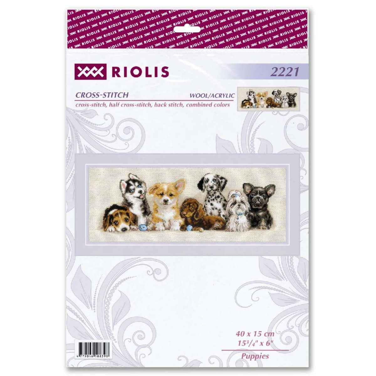 Riolis Kreativset Riolis Kreuzstich Stickpackung "Welpen", Zählmuster, 40x15cm..., (embroidery kit by Marussia)