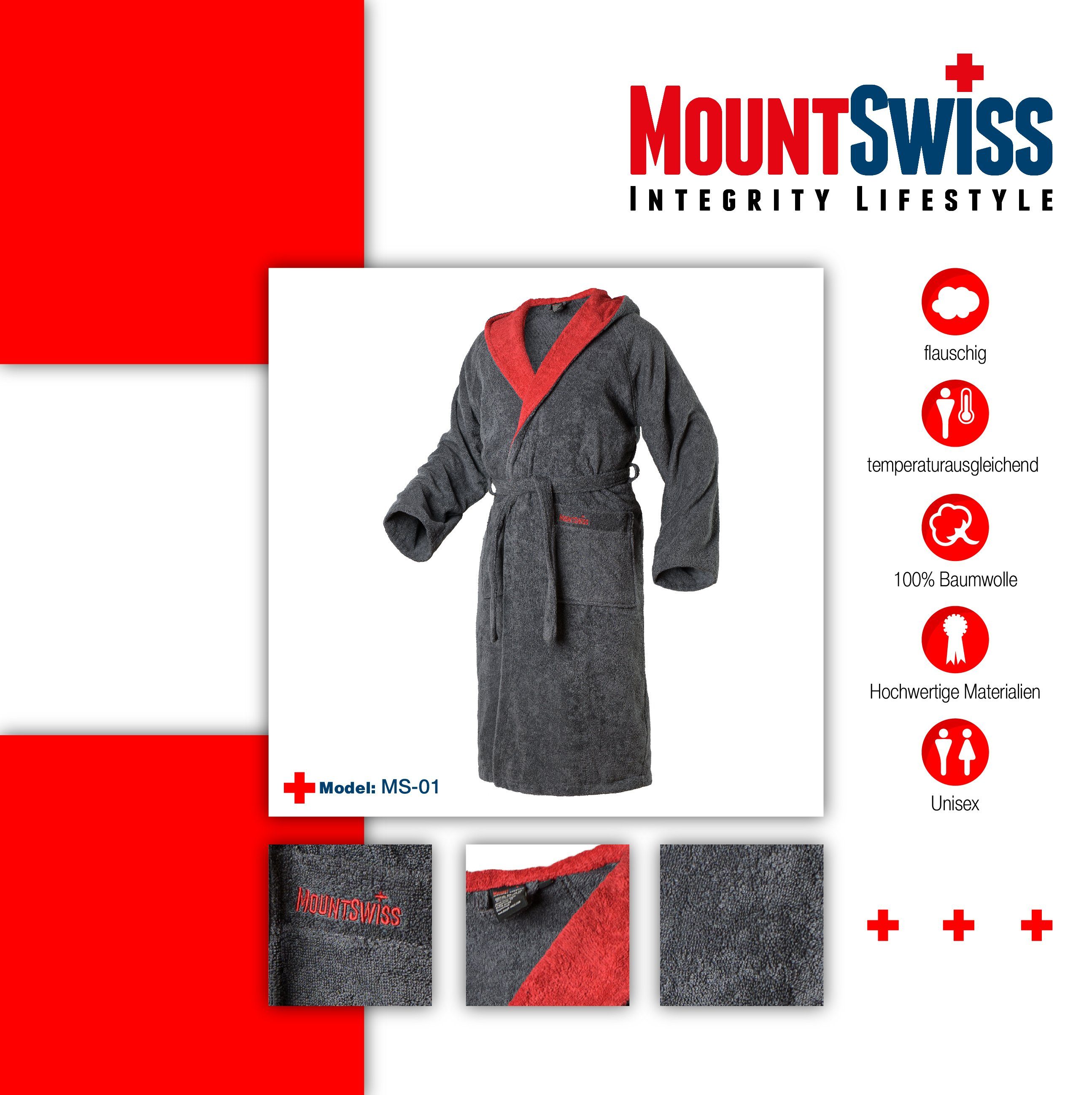 Swiss Bademantel Kapuze Bindegürtel I I, mit Weitenverstellung, Morgenmantel Baumwolle, ARBON Mount Swiss Bademantel Beige flauschig Mount