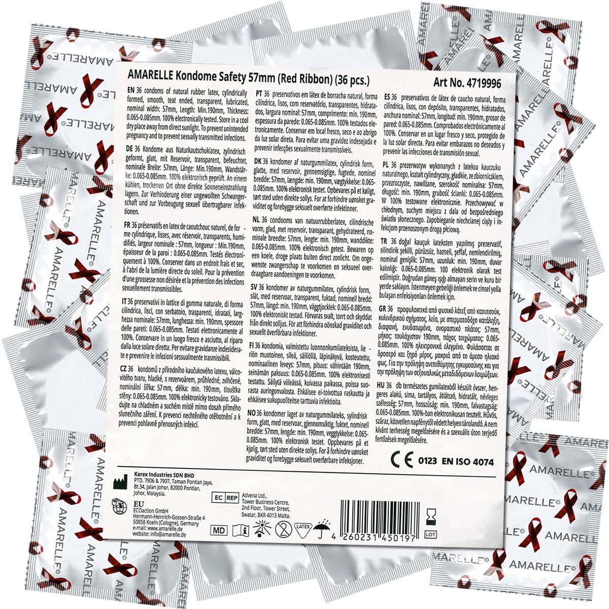 Amarelle Kondome Safety Packung mit, 36 St., 57mm (Red Ribbon) für alle Gelegenheiten, Vorratstüte