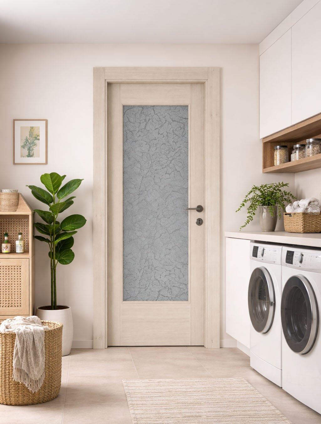 Xlmoebel Zimmertür Beige Holz-Zimmertür mit Milchglas – umweltfreundlich und sicher, Made in Europa