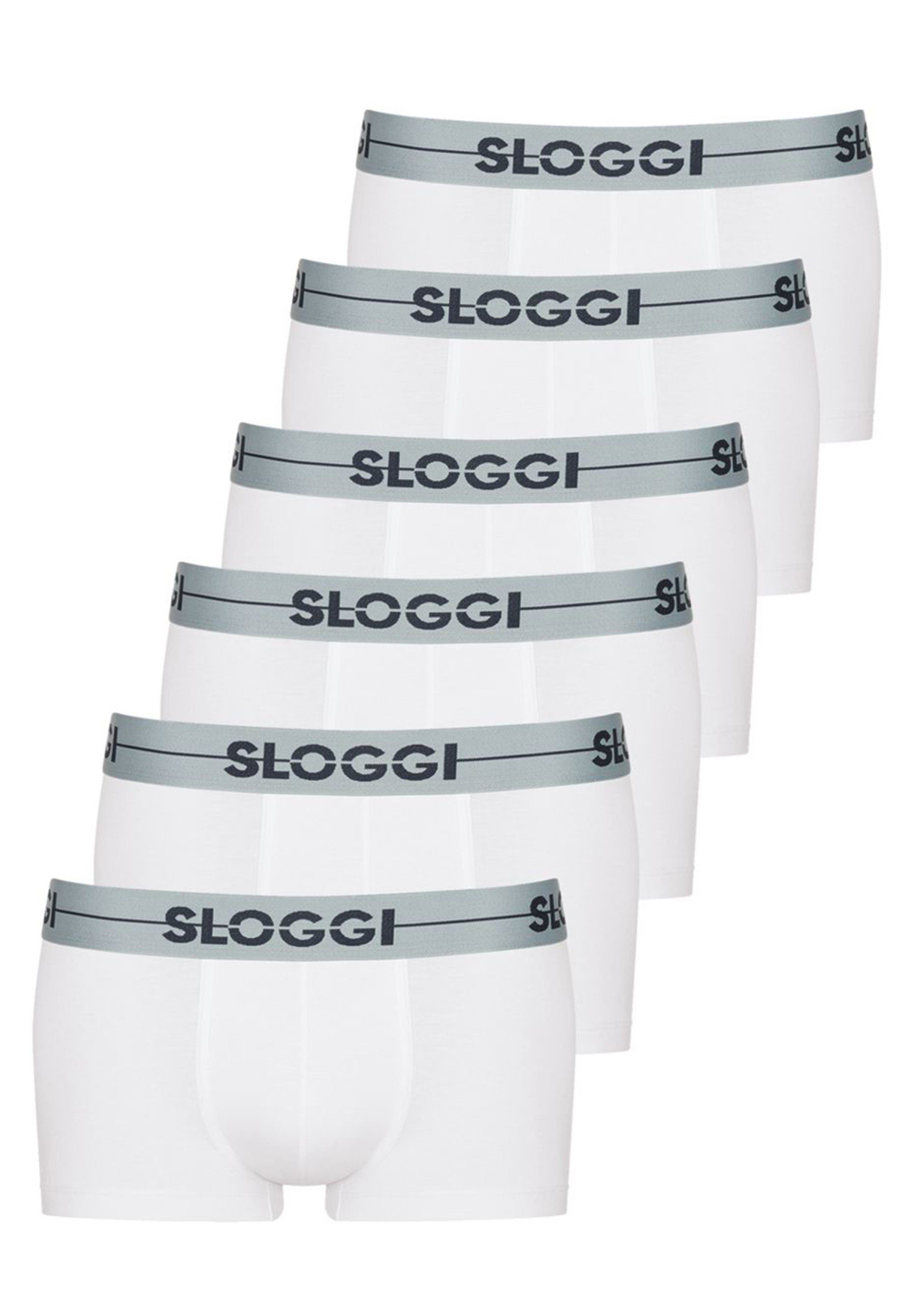 Sloggi Retro Boxer 6er Pack Go (Spar-Set, 6-St) Hipster - Baumwolle - Ohne Eingriff - Perfekter Sitz Weiß | Boxer anliegend