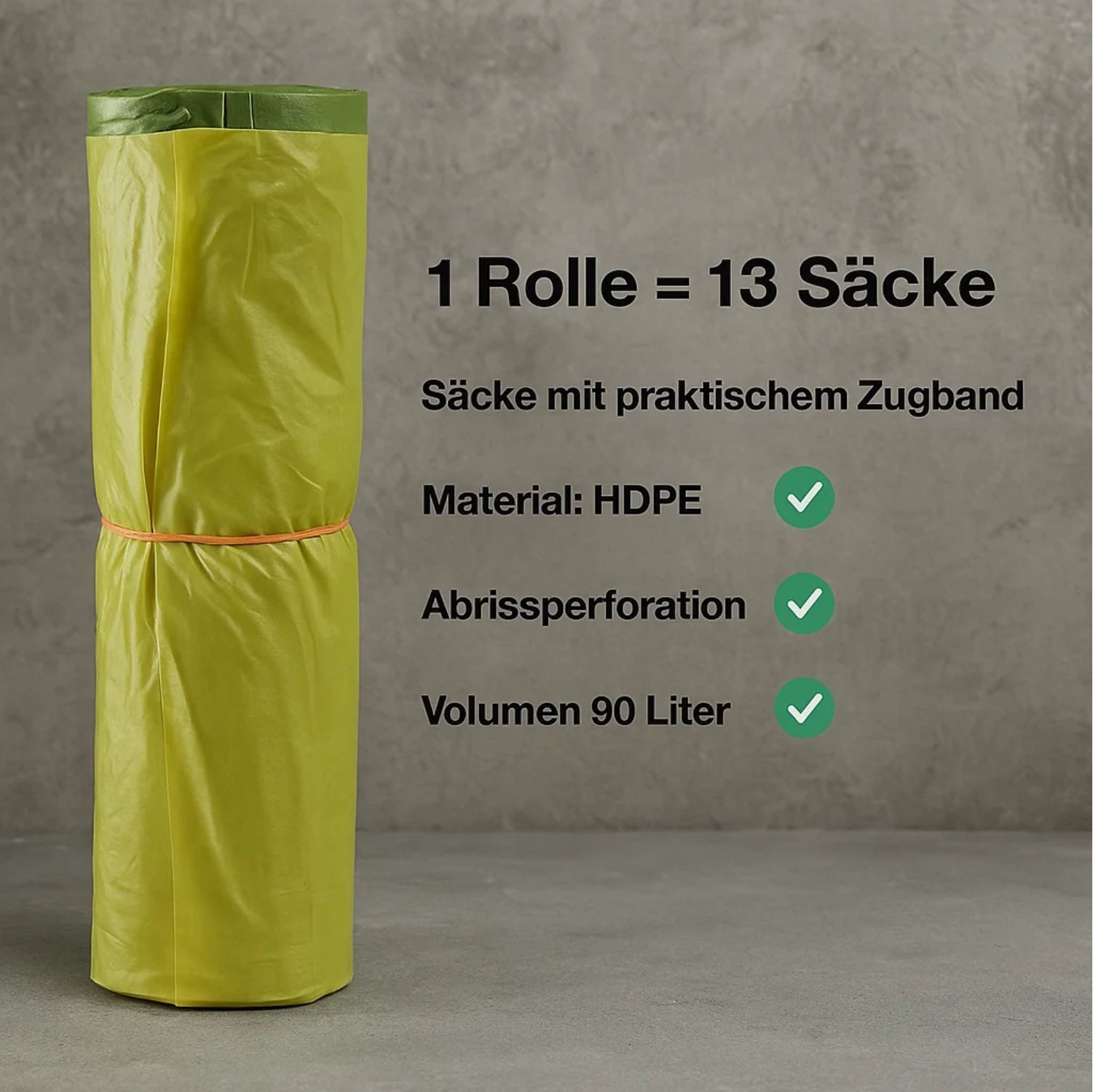 BigDean Müllbeutel 5 Rollen Gelber Sack, Gelbe Säcke mit praktischem Zugband, 90 Liter, Zubehör für Recycling, Reißfest, Mit Zugband, 90L