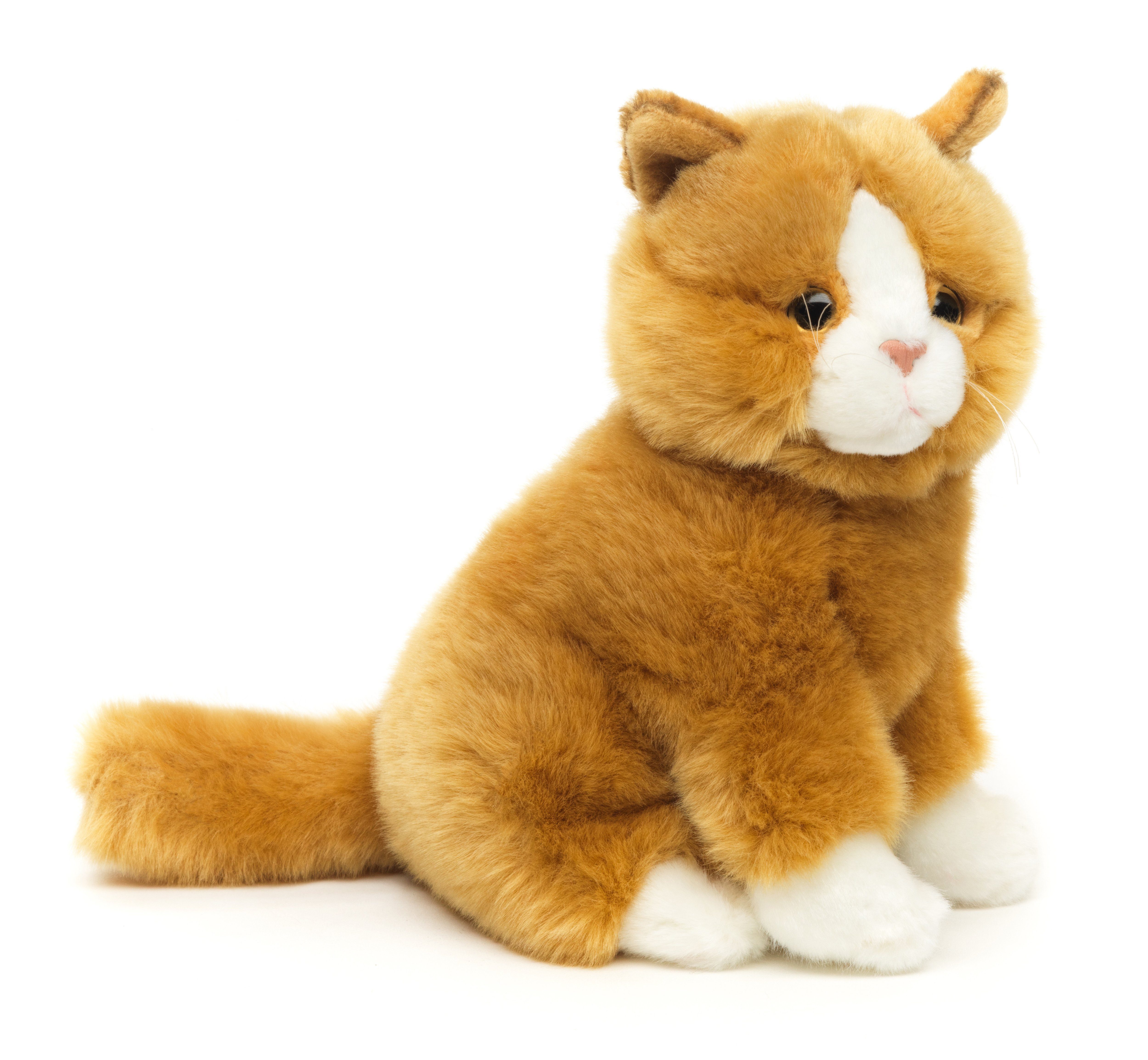 Uni-Toys Kuscheltier Katze, sitzend - versch. Fellfarben - Höhe 21 cm - Plüsch, Plüschtier, zu 100 % recyceltes Füllmaterial Gold-braun