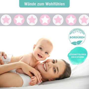 lovely label Bordüre Sterne grau/rosa - Wanddeko Kinderzimmer, selbstklebend