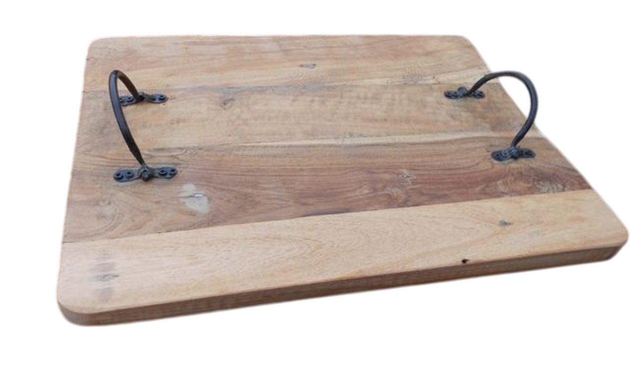 Dekotablett Deko-Tablett aus Hartholz mit Eisengriffen 40 x 30 cm