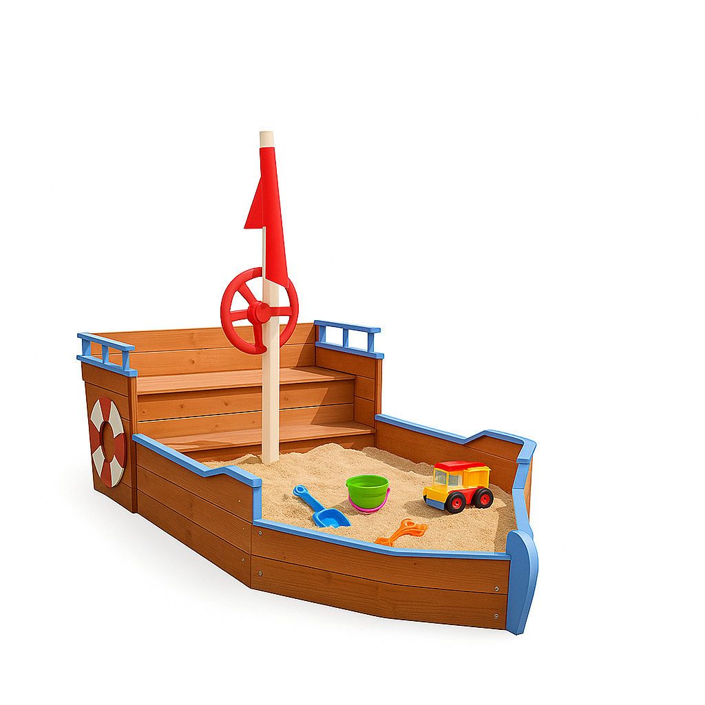 BruKa Sandkasten BUDDY Holzsandkasten Piratenschiff aus Holz Piratenboot Sc günstig online kaufen