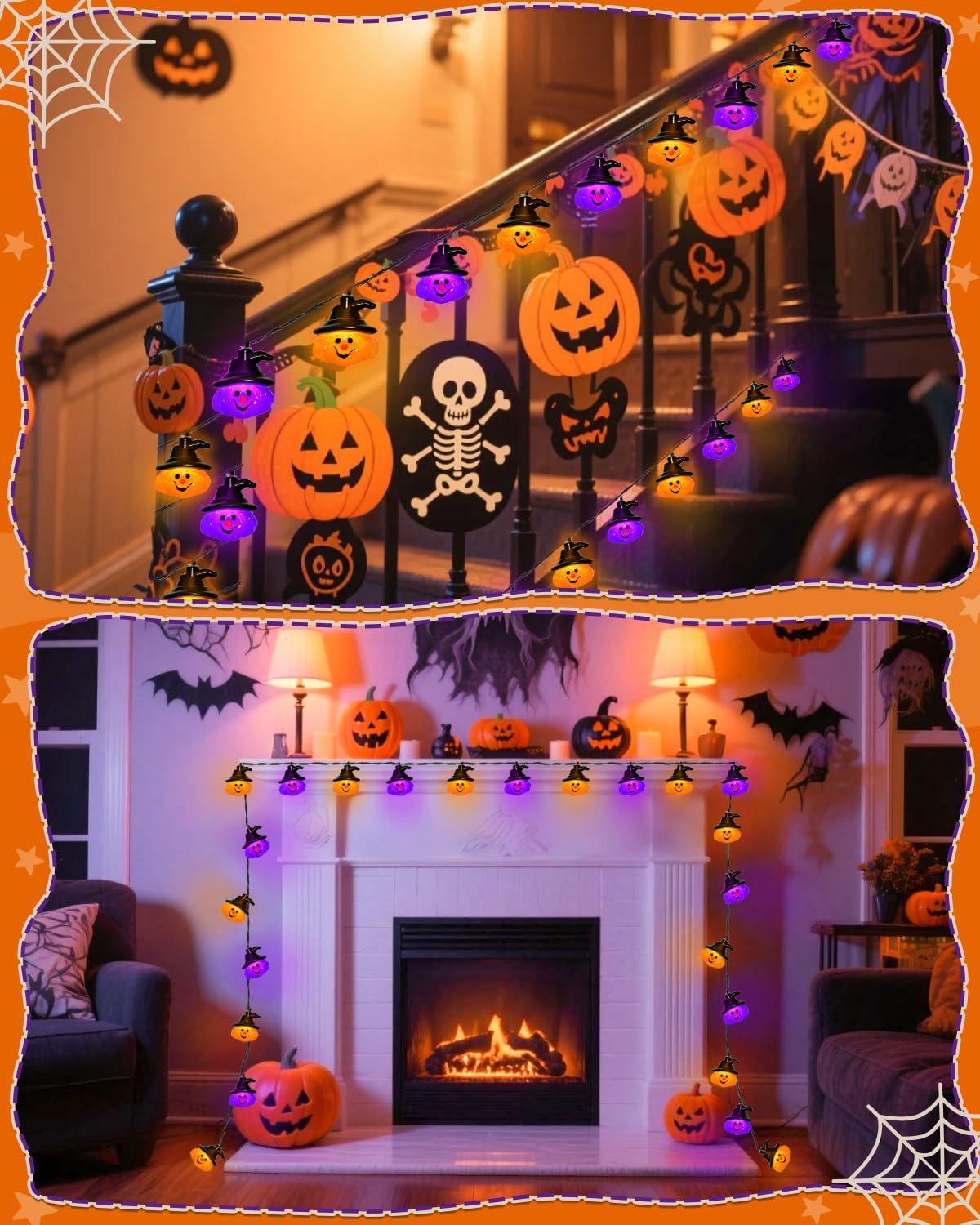 nsihing LED-Lichterkette Halloween Lichterkette 3M 20LED Kürbis Lichterkette Batterie, Halloween Deko Outdoor für Garten, Party – Bild 5 von 5