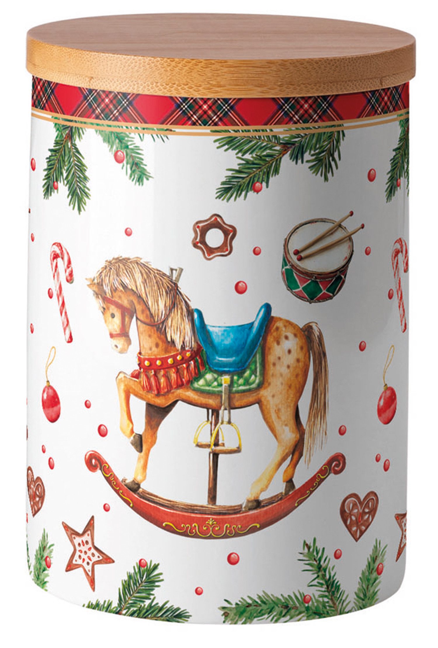 Ambiente® Vorratsdose Classic rocking horse, Porzellan, (2-tlg., Vorratsdose mit Deckel), Porzellan Bambusdeckel New Bone China Ø 10cm Höhe 13,5cm Volumen 0,62l
