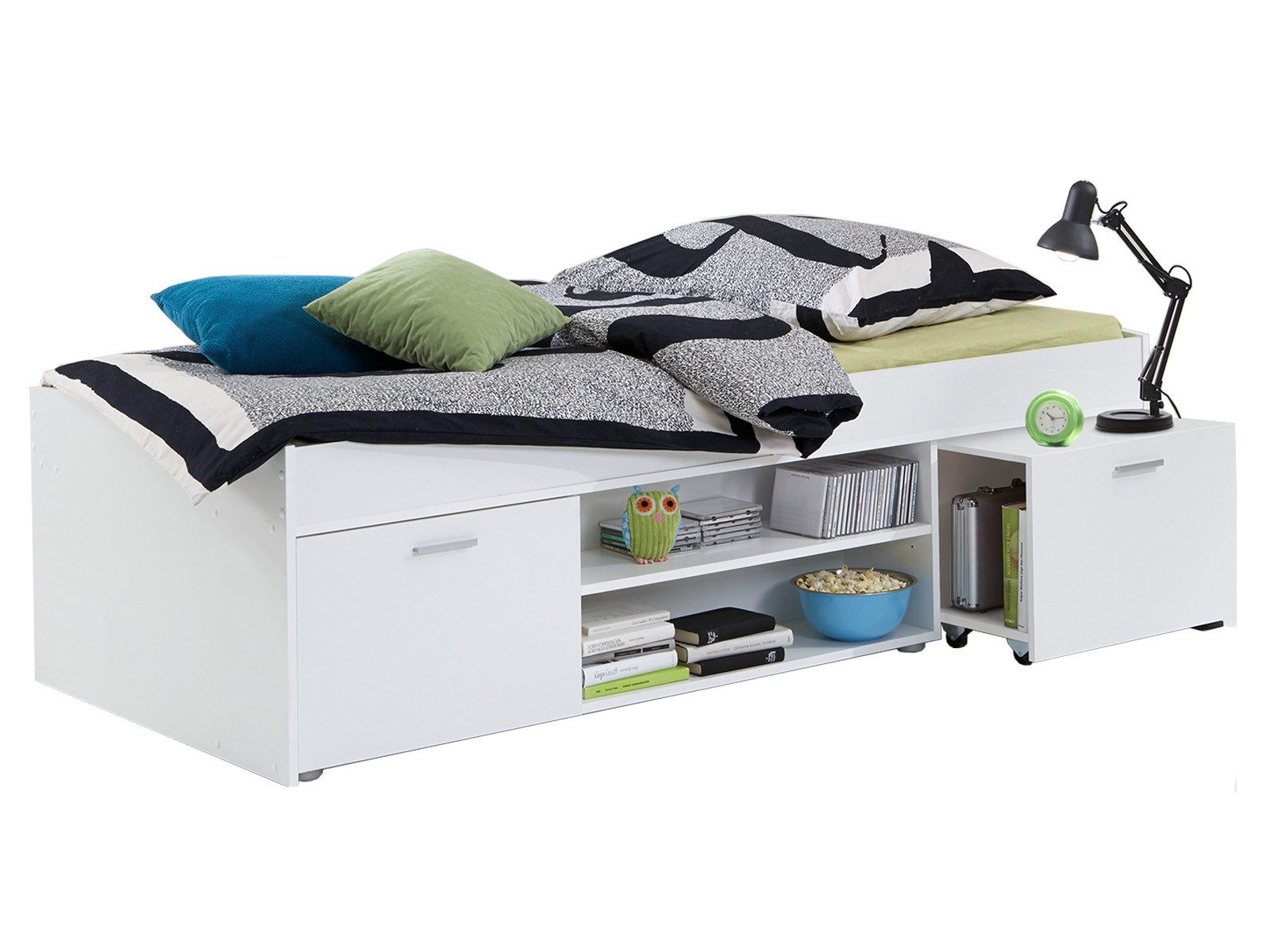 CARLO 1 90x200 Bettanlage inkl ausziehbarer Nako von FMD Weiß günstig online kaufen