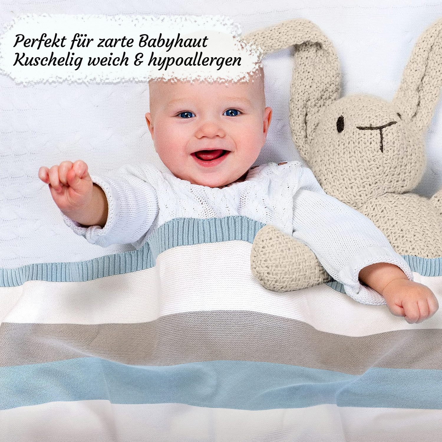 Babydecke Bio Baumwolle 94x72 cm, GOTS & Oeko-Tex 100, Strickdecke Babys, M günstig online kaufen
