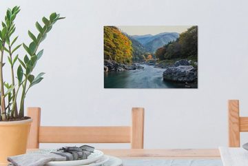 OneMillionCanvasses® Leinwandbild Fluss bei Okutama in Japan mit Herbstfarben, (1 St), Wandbild Leinwandbilder, Aufhängefertig, Wanddeko, 30x20 cm