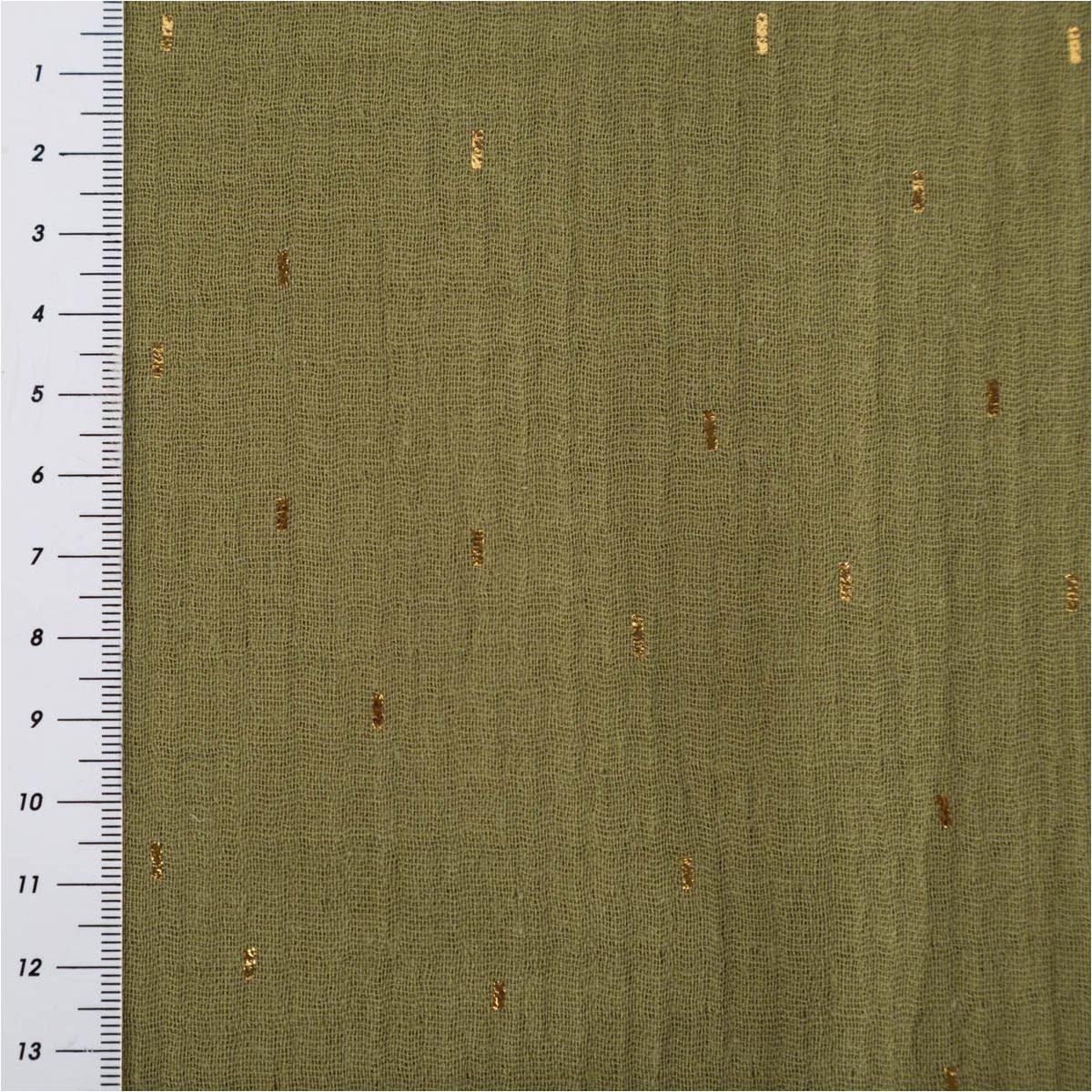 SCHÖNER LEBEN. Stoff Musselinstoff Meterware BW Foliendruck Konfetti olivgrün goldfarbig, allergikergeeignet