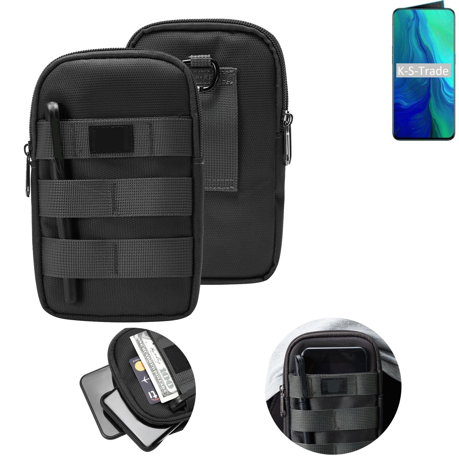 K-S-Trade Handyhülle für Oppo Reno, Holster Gürtel Tasche Handy Tasche Schutz Hülle dunkel-grau viele