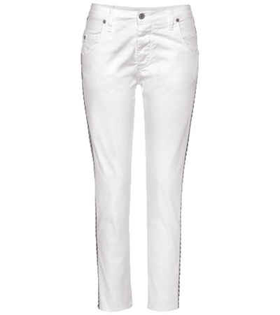 PLEASE Regular-fit-Jeans »PLEASE P85 Jeans angesagte Damen Denim-Hose mit gemusterten Galonstreifen Freizeit-Hose Weiß«